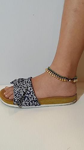 Miniatura 4 de Infinityee888 - Tobillera moderna de moda de jade verde y latón, 10 pulgadas, tejida con cordón de cera, hermoso estilo bohemio hippie hecho a mano