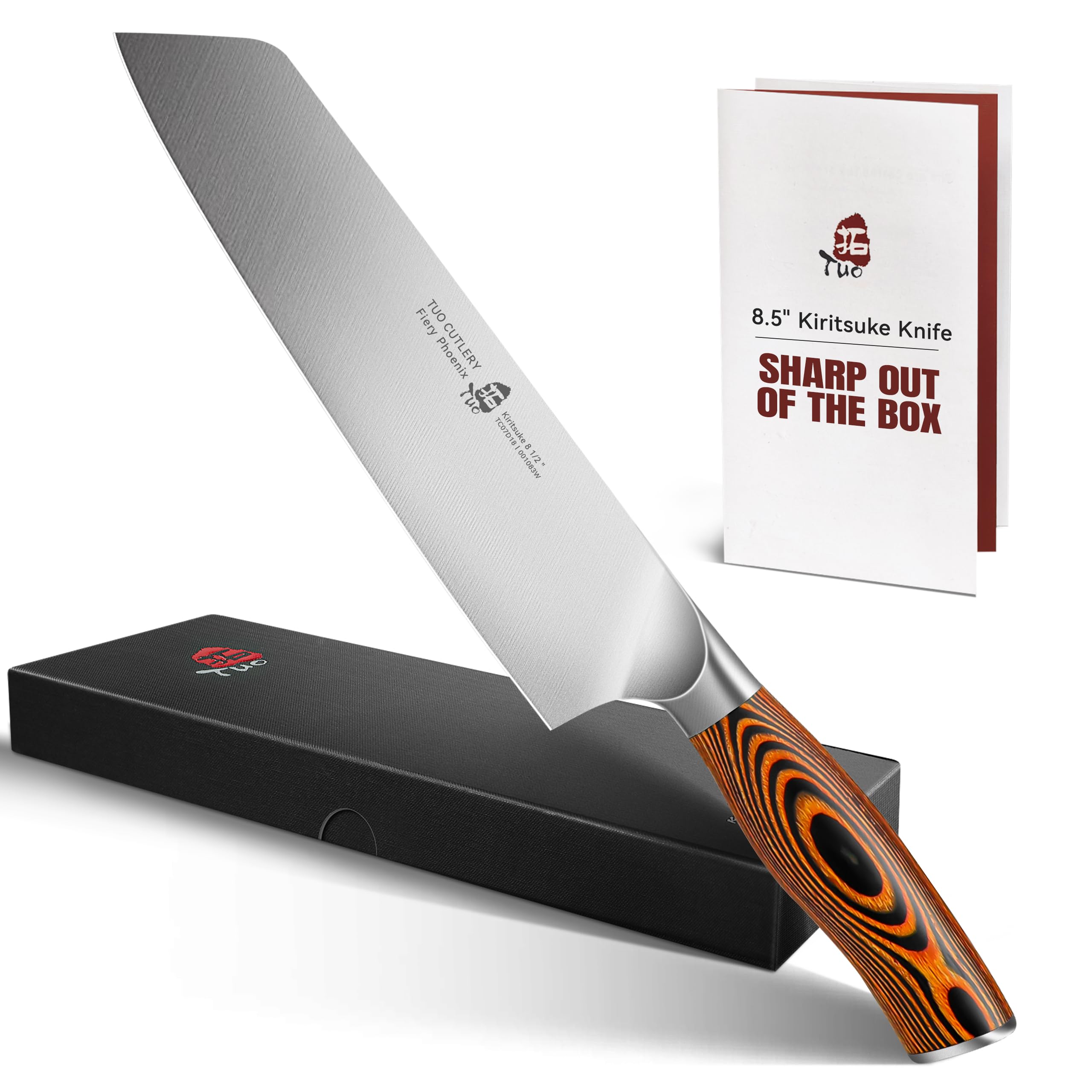 TUO Kiritsuke Knife - Chinese Chef’s Knife - High Carbon German Stainless Steel Asian Kitchen Knife- Ergonomic Pakkawood Handle Cutlery - 8.5 inch - Fiery Phoenix Series