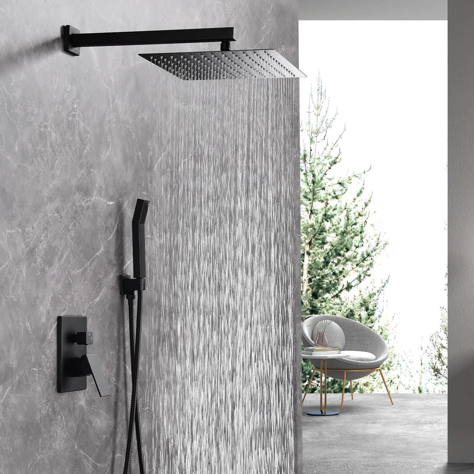 Columna de Duchas, Juego de Ducha Empotrado, Negro | Juego de Ducha Oculto Para Cuarto de Baño, de Duchas de Baño Columna