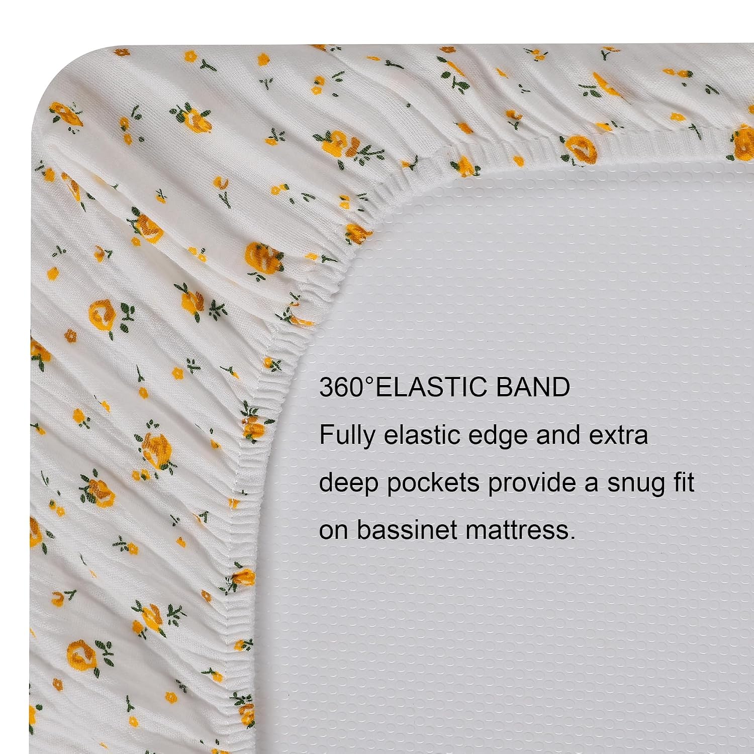 Onacosht Muslin Bassinet Sheets 3 Pack, 100% Cotton Baby Fitted Sheet 33" X 17" for Standard Rectangle Round Oval and Hourglass Bassinet Mattress, Leaf and Floral Beige