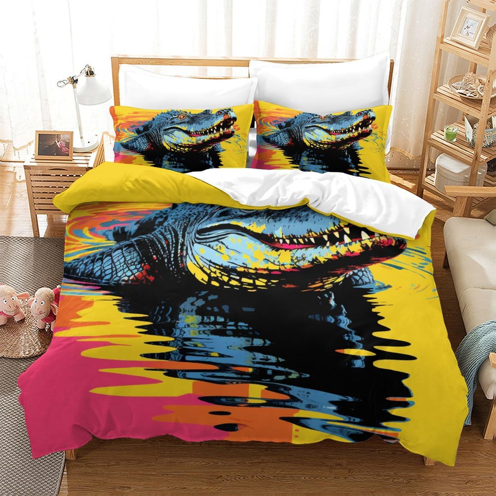 Housse de couette respirante anti-transpiration lit double motif crocodile