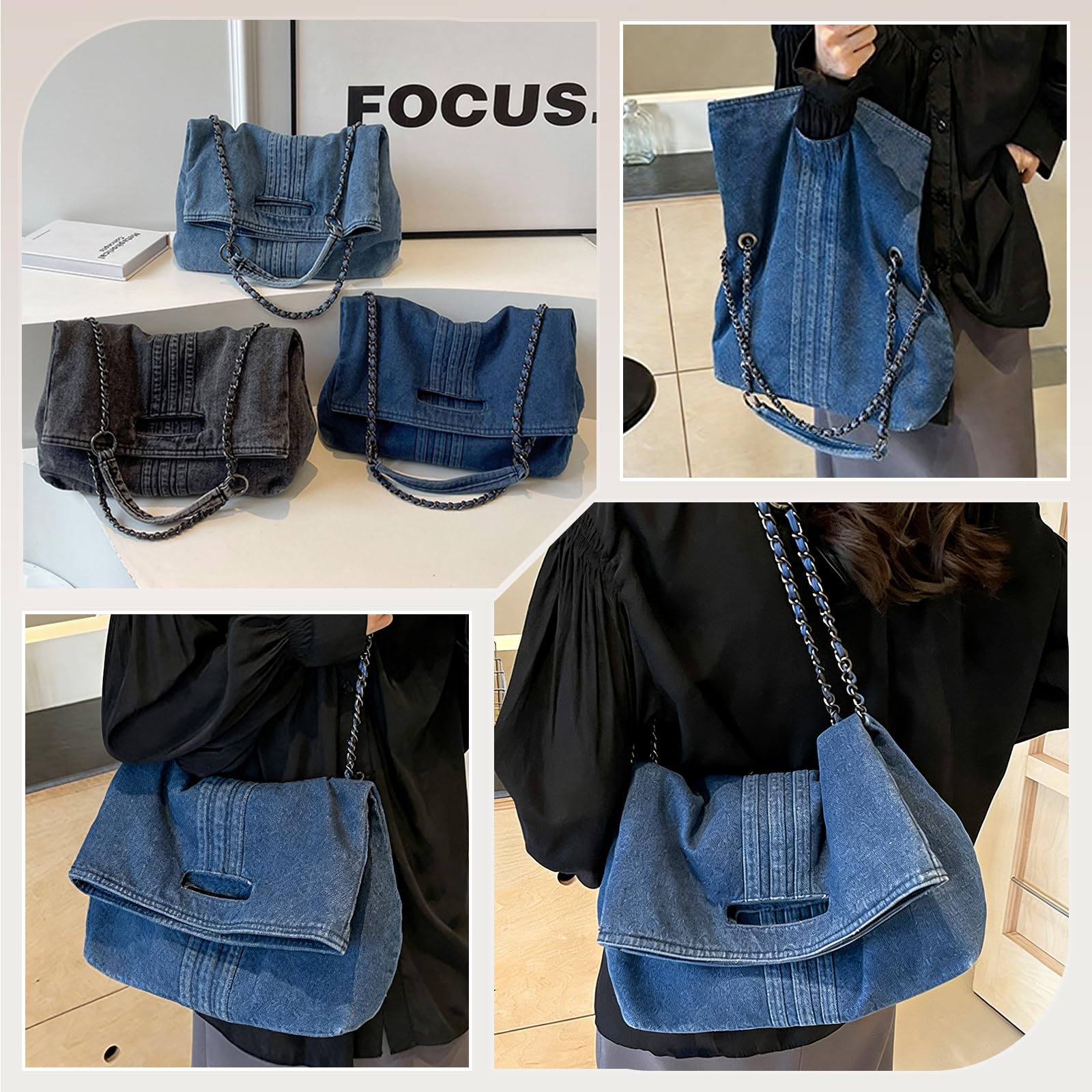 Bolso de Mano de Tejano Jean Bolsos Vaqueros para Mujer Bolso de Hombro Bandolera de Mezclilla Gran Capacidad Bolsa Shopper Retro Tote para Compras Citas Viajes Trabajo Azul Oscuro