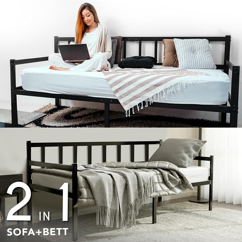 Dreamzie Day Bed 2-1 Fém Ágy - Kanapéágy 92x202 cm Fekete