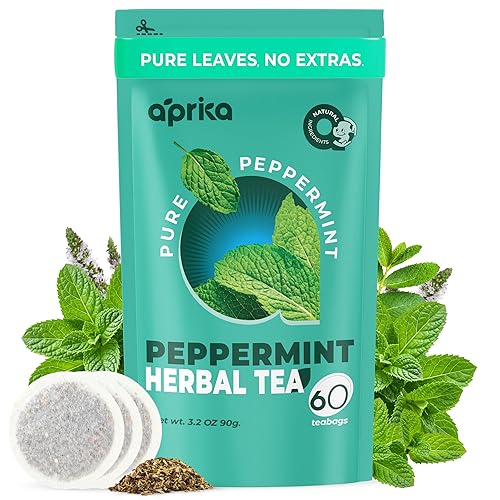 Aprika Life - Té de menta 100% puro, solo hojas de menta sin tallos, bolsas de té de menta, bolsas de té de menta sin cafeína, 60 unidades