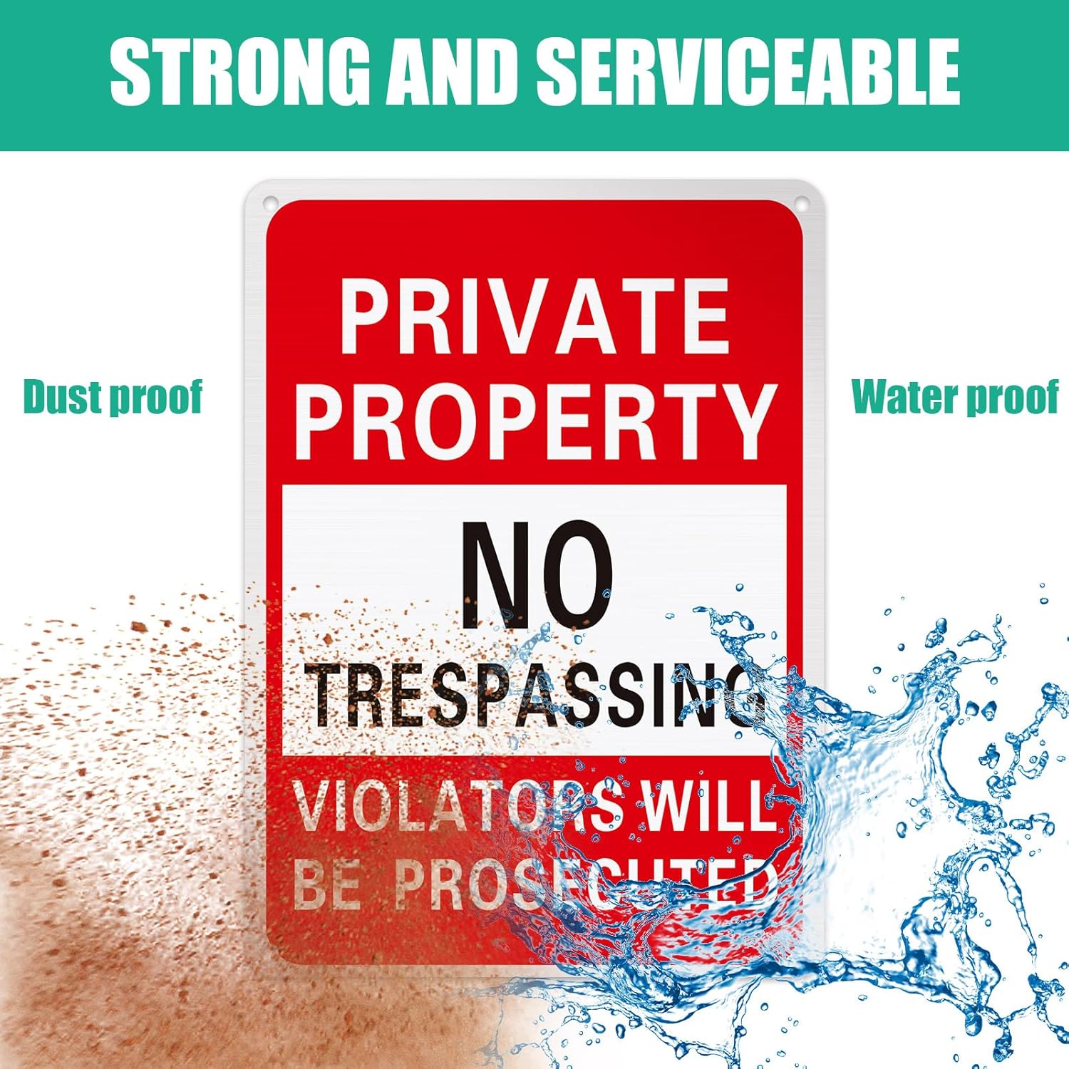 100 Pcs Private Property No Trespassing Sign 7 x 10 Inch Metal Violators Will Be Prosecuted Signs Bulk Aluminum Weatherproof for Indoor or Outdoor(Red)