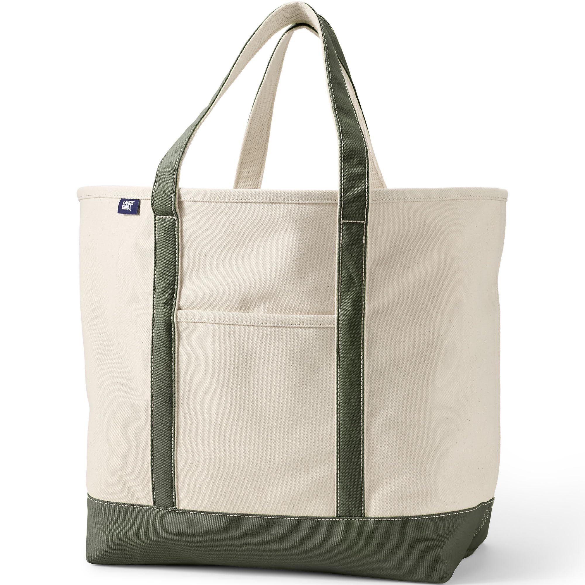 Lands' End Natural Open Top Canvas Tote Natural/dark Olive Green X-Large Regular Handle