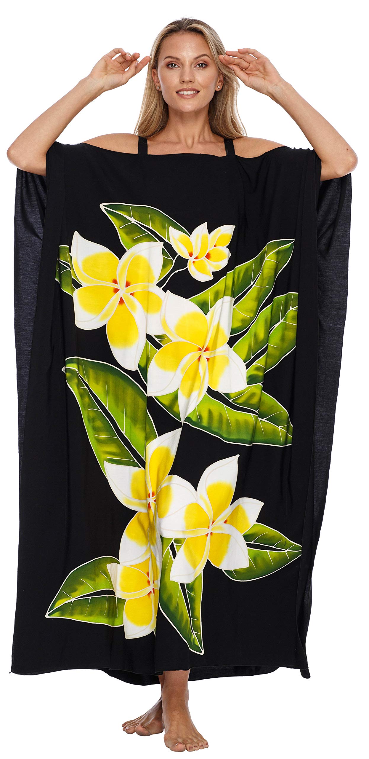 SHU-SHI, mujer - Vestido Kaftan Maxi Beach Cover Up Hombro frío Talla grande Caftan Floral Coverup