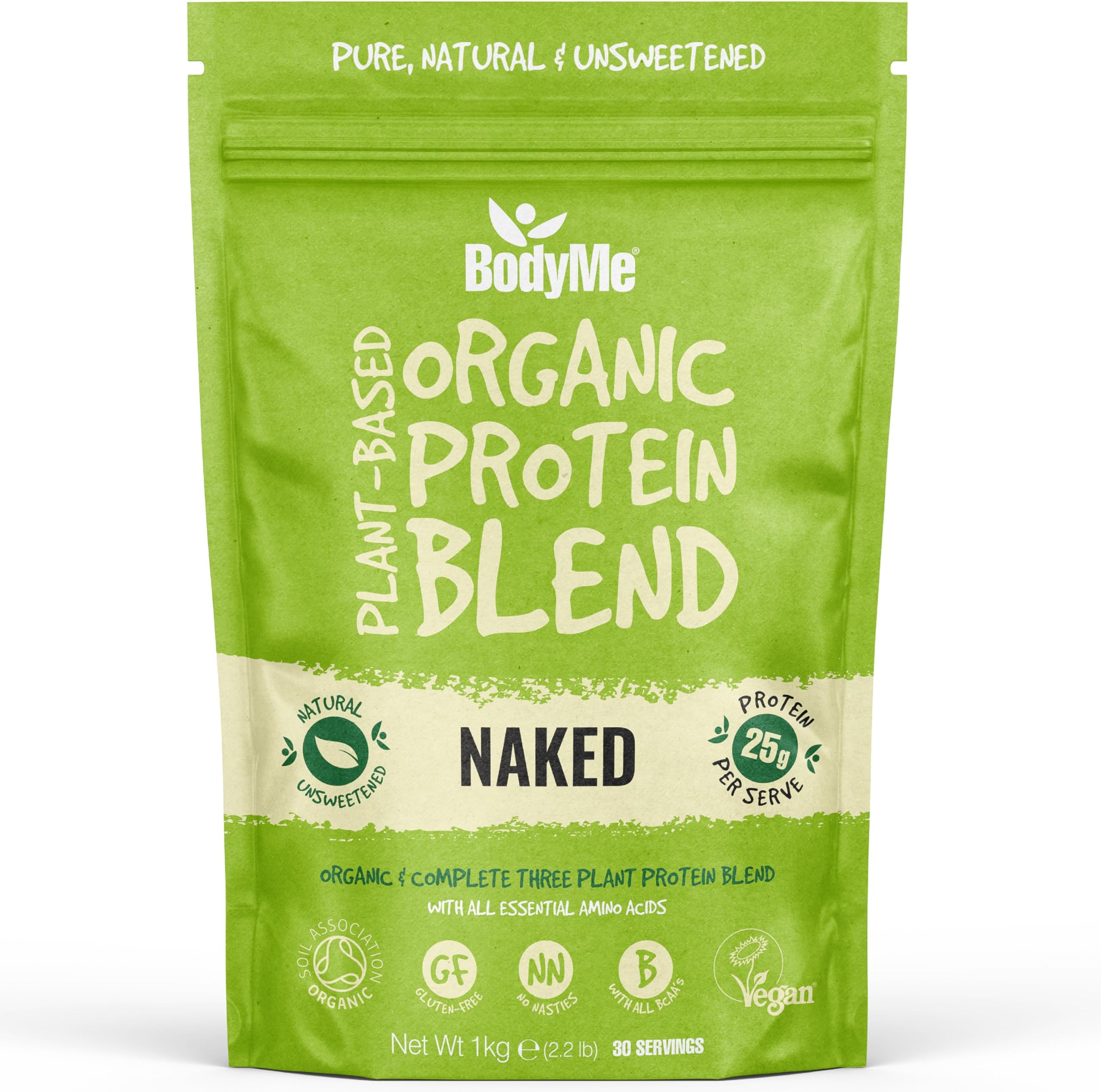 Organic Vegan Protein Powder Blend, Naked Natural - Unsweetened, Low Carb, 3 Plant Based Vegan Protein Powder with 25g of Complete Protein, Gluten and GMO Free, 1kg | UK