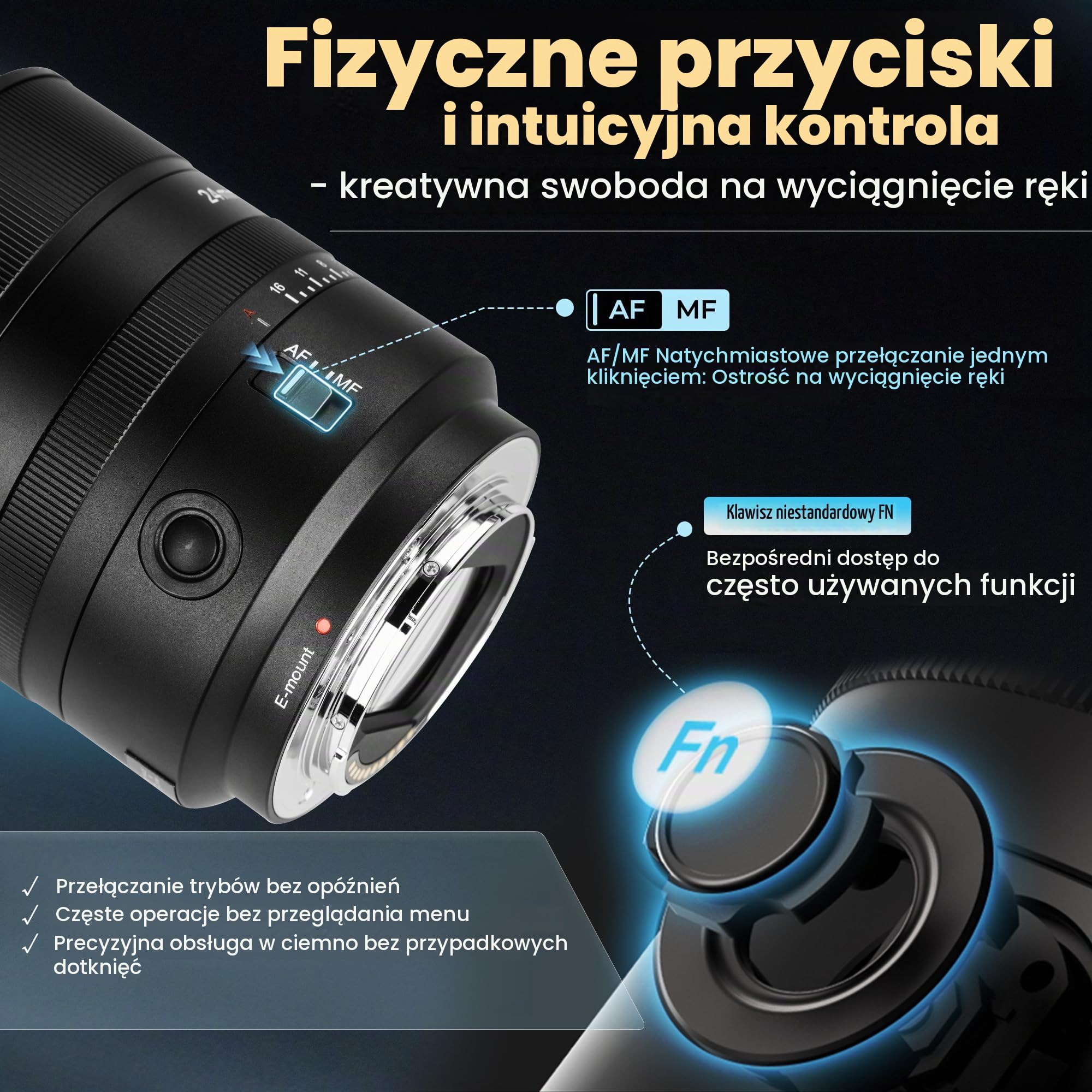 7artisans AF 24 mm F1.8 autofokus do obiektywu Nikon Z, szerokokątny obiektyw fotograficzny, duża przysłona, kompatybilny z Nikon Z Mount Z5, Z6, Z7, Z50, Z6 II, Z7 II, czarny