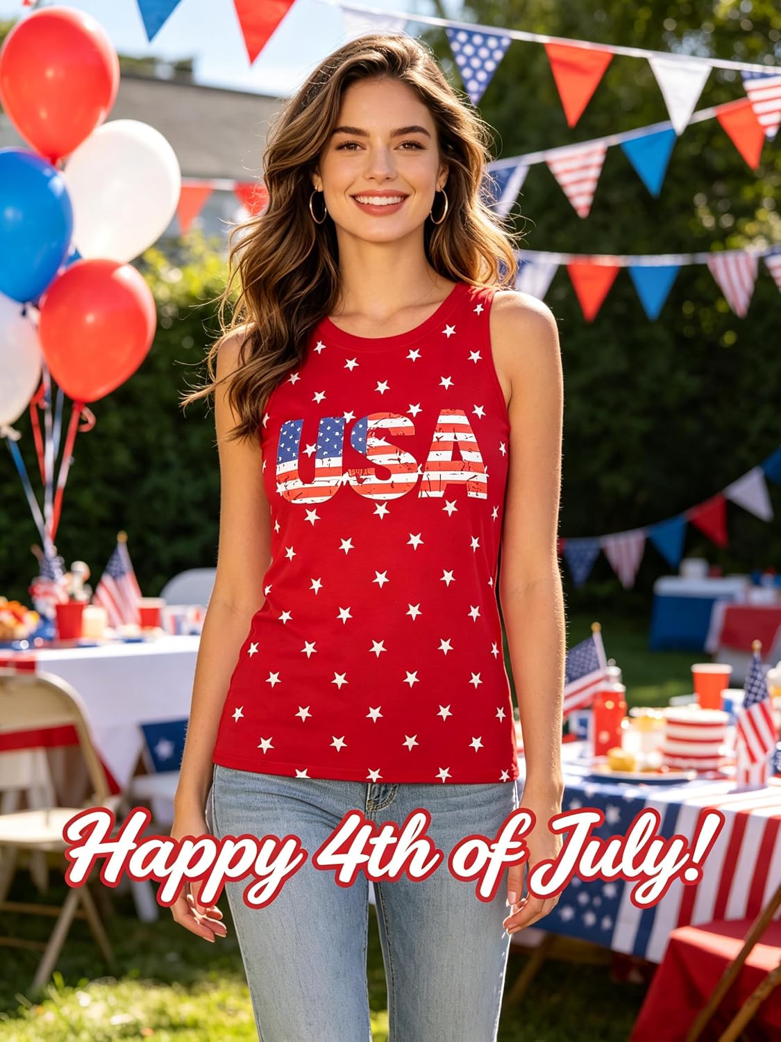Womens 4th of July Patriotic Tank Tops American Flag Graphic Sleeveless Crewneck Independence Day Casual Shirt S-XXL