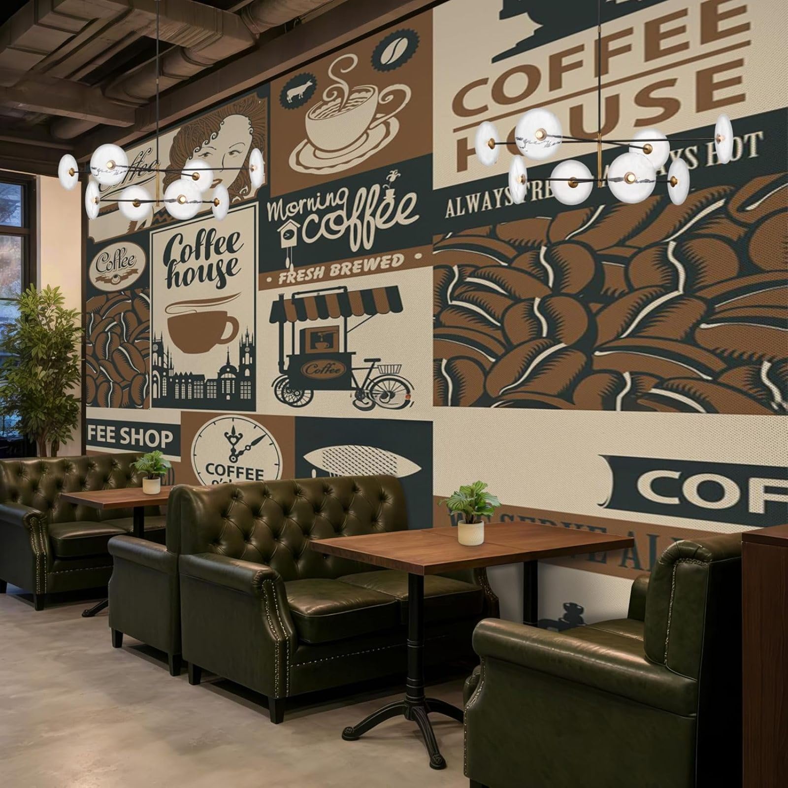 Hgjdjhnf 3D Mural Photo Wallpaper Retro Coffee Coffee Beans Barista Brown Beige Non-Woven Modern Wallpaper Living Room Bedroom Café Kitchen Wall Decoration Motif Wallpaper,300Cmx210cm Wall Sticker - Background Wall - P