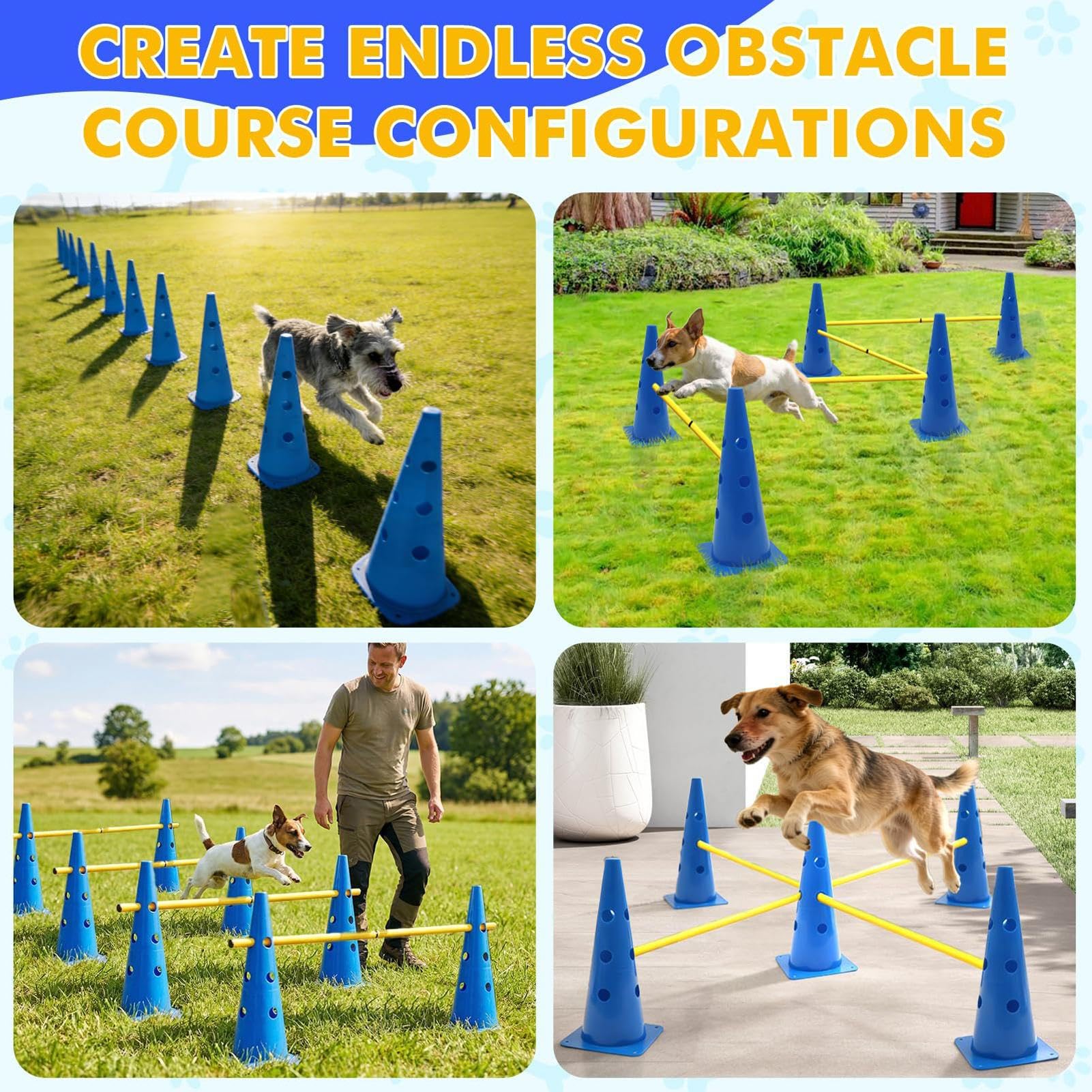 Attrezzatura per Agility Canino Altezza Regolabile e Resistente | Attrezzatura per Addestramento Cani con Pali per Esercizi Competizione Interno Esterno Casa