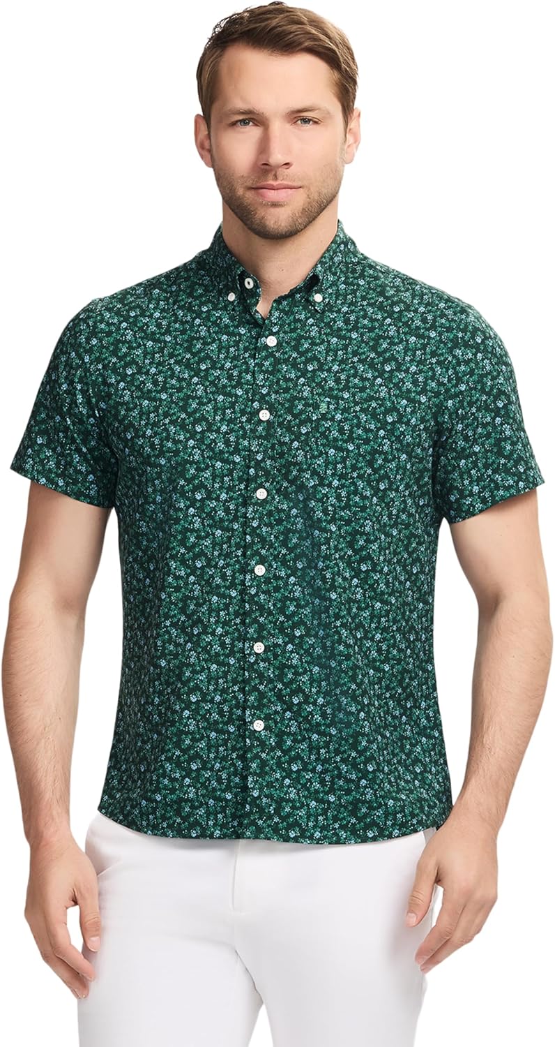 IZOD Men's Breeze Short Sleeve Button Down Patterned Shirt
