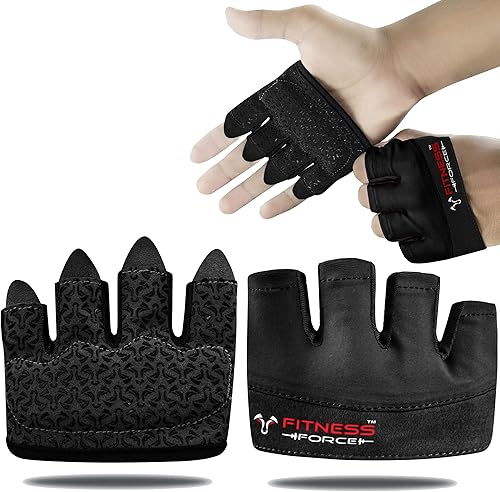 FITNESS FORCE Guantes de entrenamiento para hombres, guantes de gimnasio con agarre de silicona para hombres y mujeres, guantes de levantamiento de