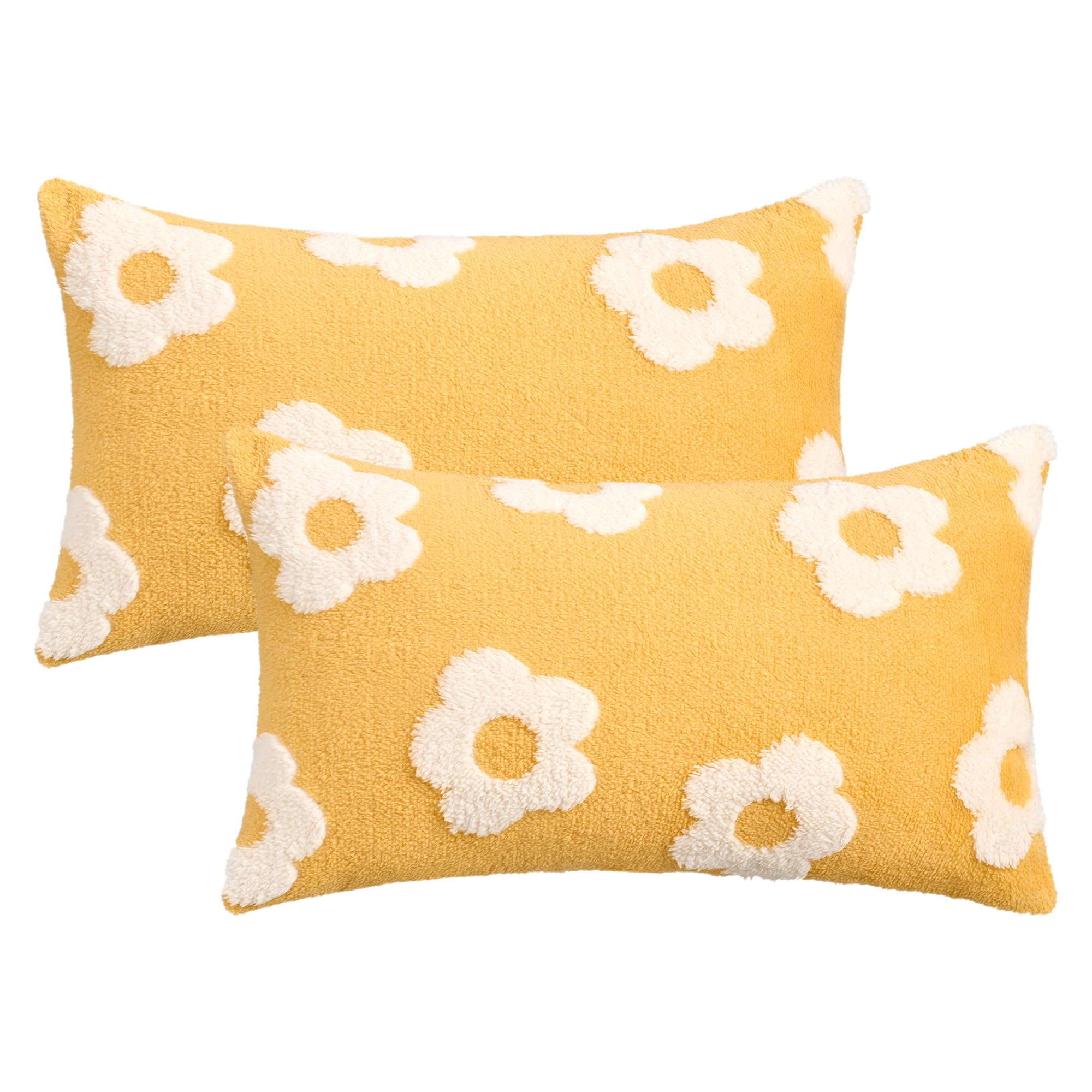 HMETOL Pack of 2 Flower Jacquard Decorative Throw Pillow Covers Floral Pattern Cushion Cases for Home Decor Yellow 50 x 30 cm