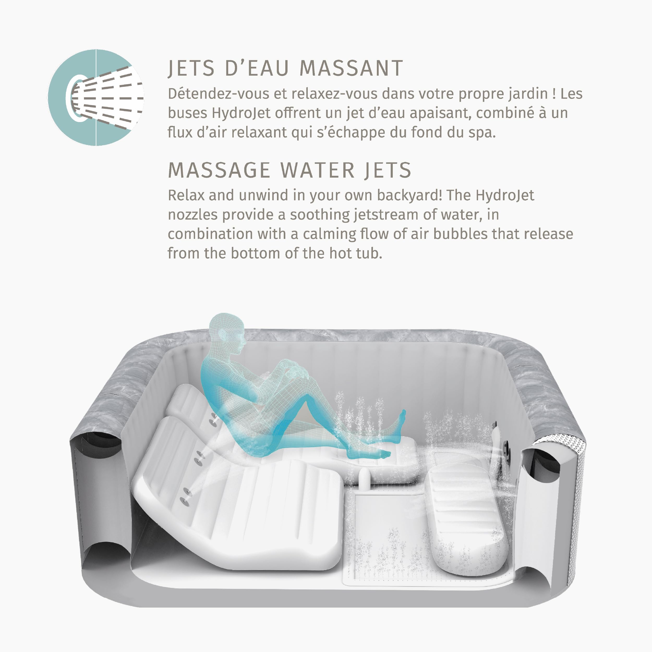 Hespéride - SPA Hinchable cómodo para 5 Personas, Color Topo, 293x230x71cm, 10 hidromasajes, 180 chorros de Aire, conexión WiFi - para jardín y terraza