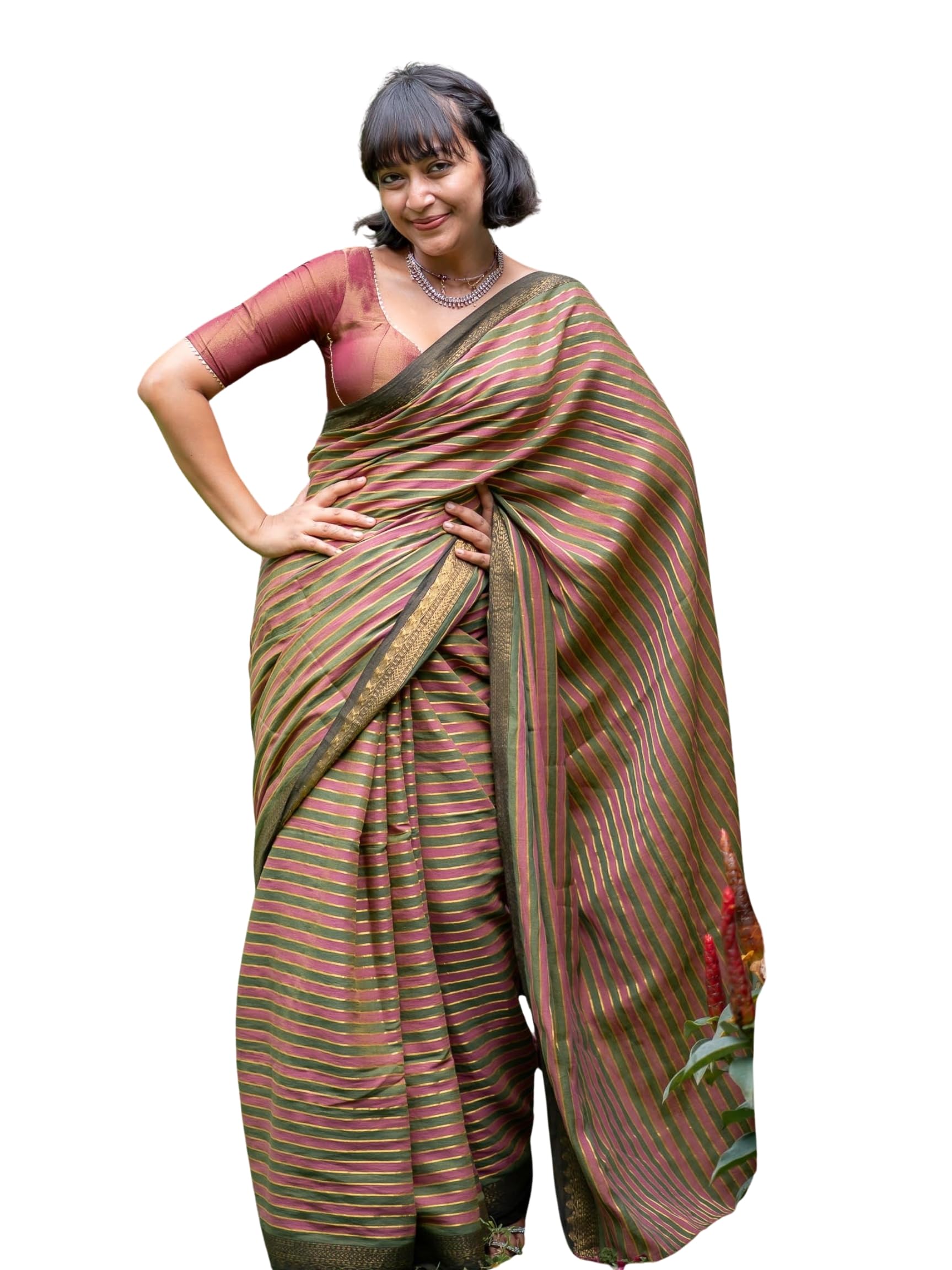 suta Sanjay Cotton Saree 5.5 M - Green, Magenta-picture-11