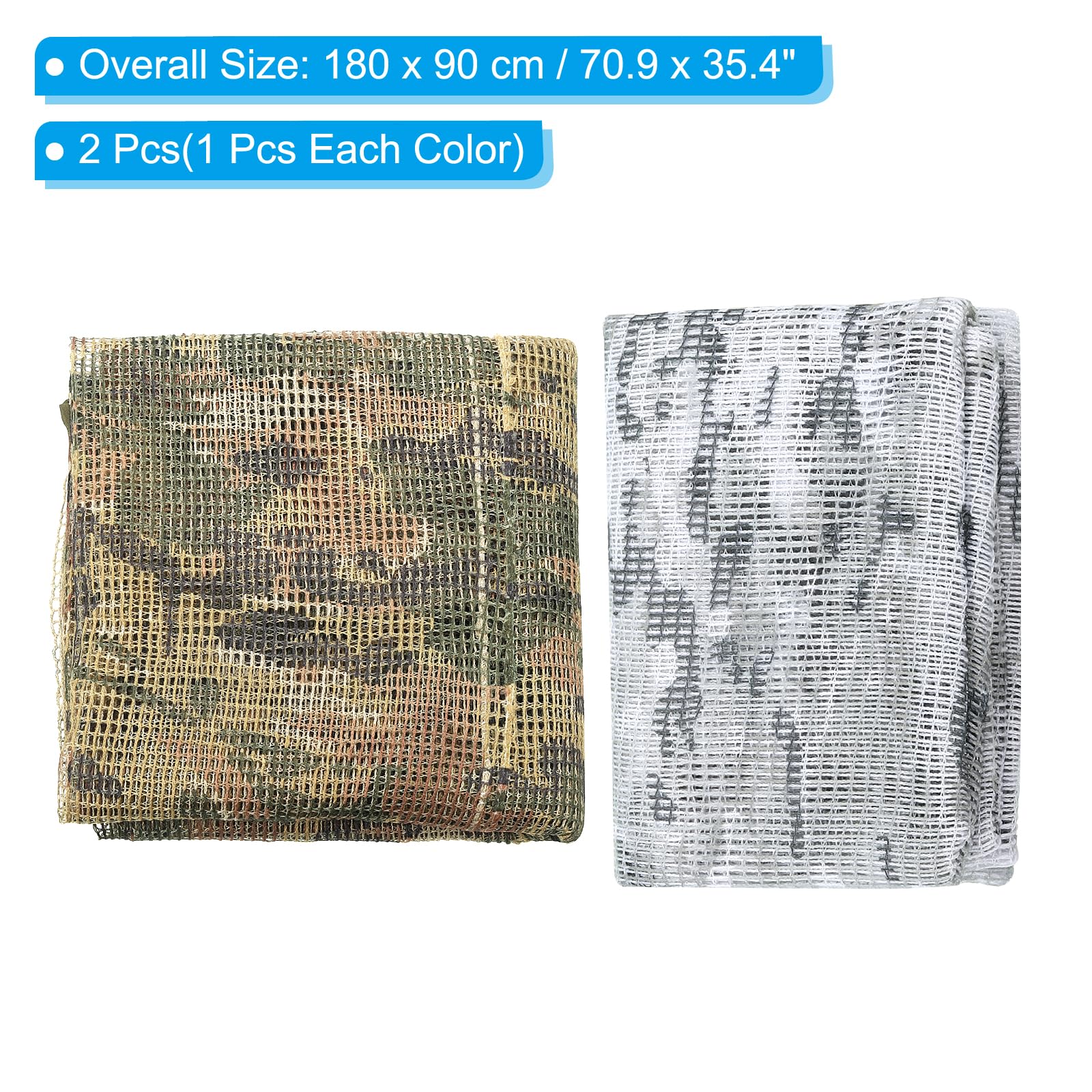 PATIKIL 71"x35" Camouflage Veil Scarf, 2Pcs Netting Veil Mesh Neck Scarves Desert Mesh Scarves for Outdoor Activities Snow Camo/Camo - Image 3