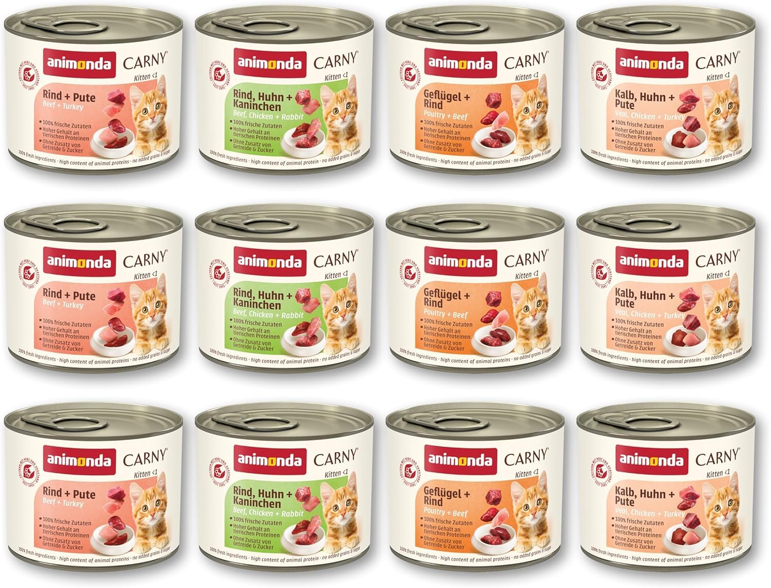 Nourriture Humide pour Chats Carny Kitten Mix Variation (12 x 200 g) - Nourriture Humide pour Chatons sans céréales ni Sucre - pour Chatons en Croissance jusqu'à 1 an - avec ingrédients Frais