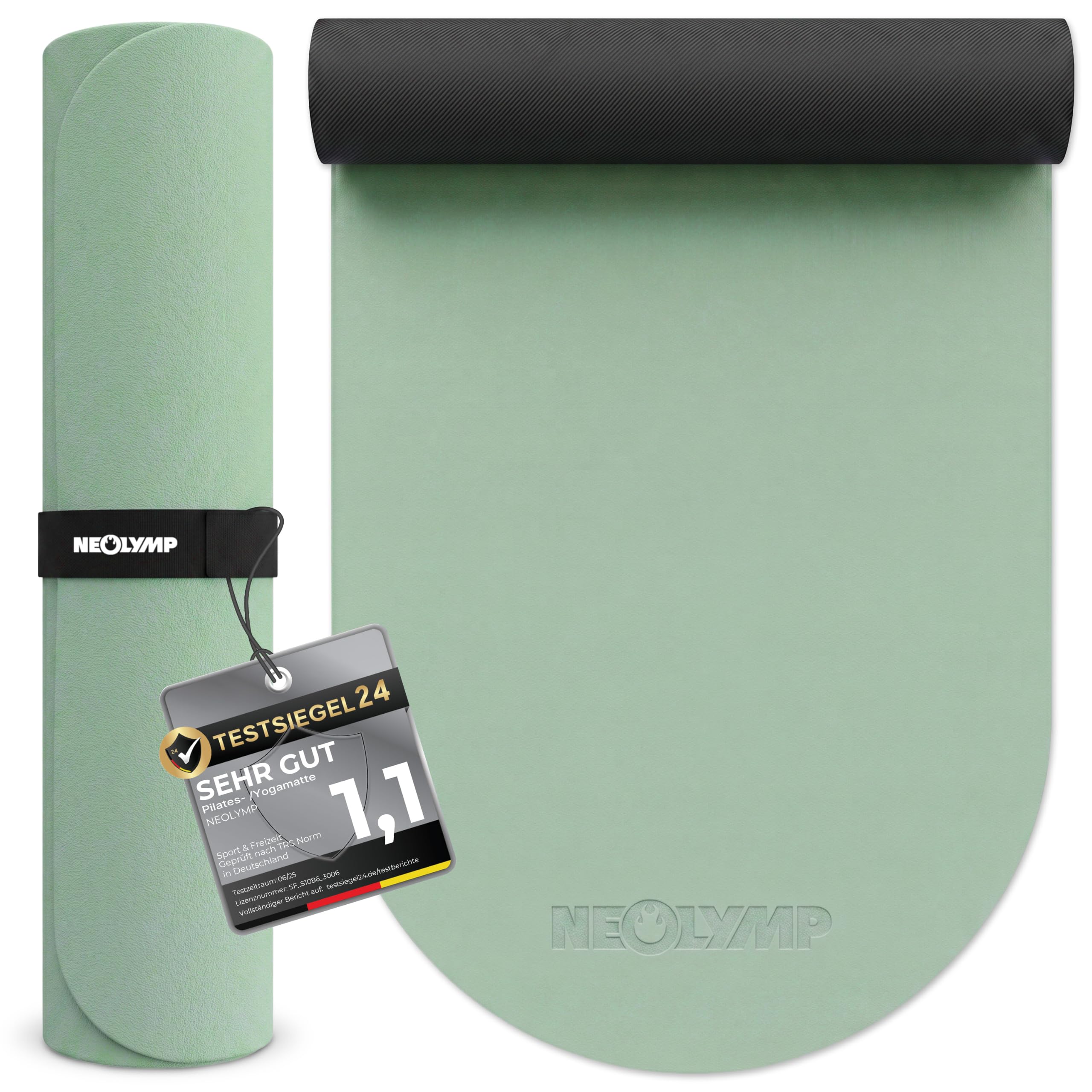 NEOLYMP Pilates Yogamatte rutschfest - Premium PU & Naturkautschuk - Pilates Matte 180x66cm flachliegend - Studio-Qualität - Gymnastikmatte Sportmatte Trainingsmatte rutschfest mit maximalen Grip