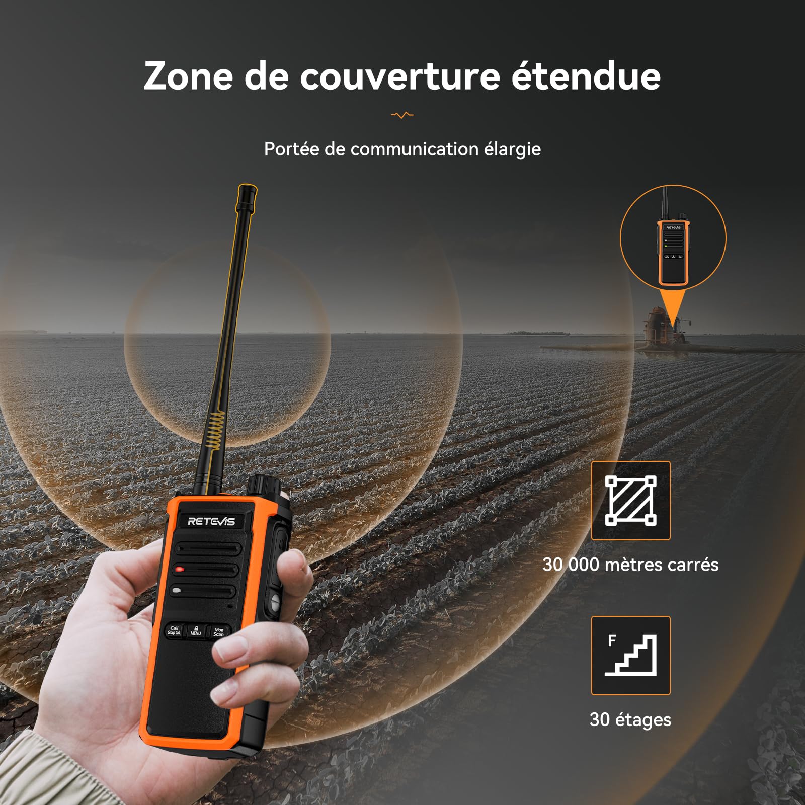 Retevis C65B IP67 Wodoodporne Walkie Talkie, Profesjonalne Dwukierunkowe Radio dla Dorosłych, Duży Zasięg, Wytrzymałe, Alarm Awaryjny do Ratownictwa na Zewnątrz, Budownictwo (2 Opakowania)