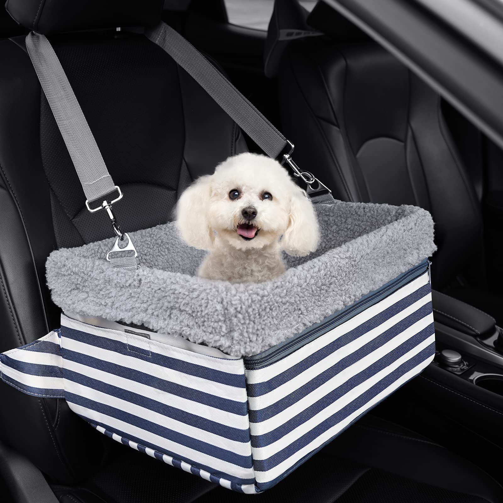 Dohump Dog Car Booster Seat, Pet Carseat for Front Back Seat with Upgraded Reinforced Frame and Seat Belt, Puppy Car Seat for Medium/Small Size Dogs or Cats up to 20 lbs