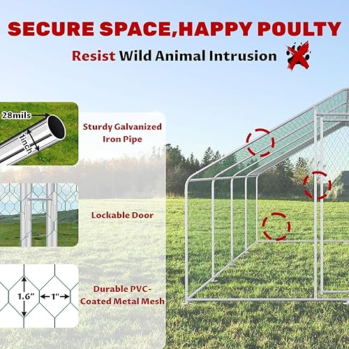 Miniatura 4 de Gallinero grande para 20 pollos de metal con cubierta impermeable para gallinero Walk-in para patio al aire libre jaula de aves de corral