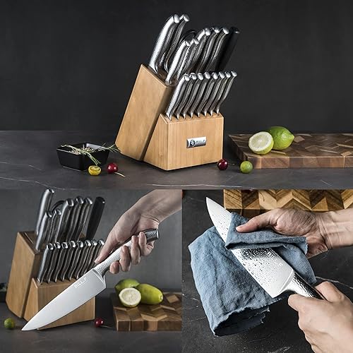 Miniatura 7 de Juego de cuchillos con cuchillos de cocina, juego de utensilios de cuchara de cocina, tabla de cortar, 19 cuchillos de acero inoxidable ultra