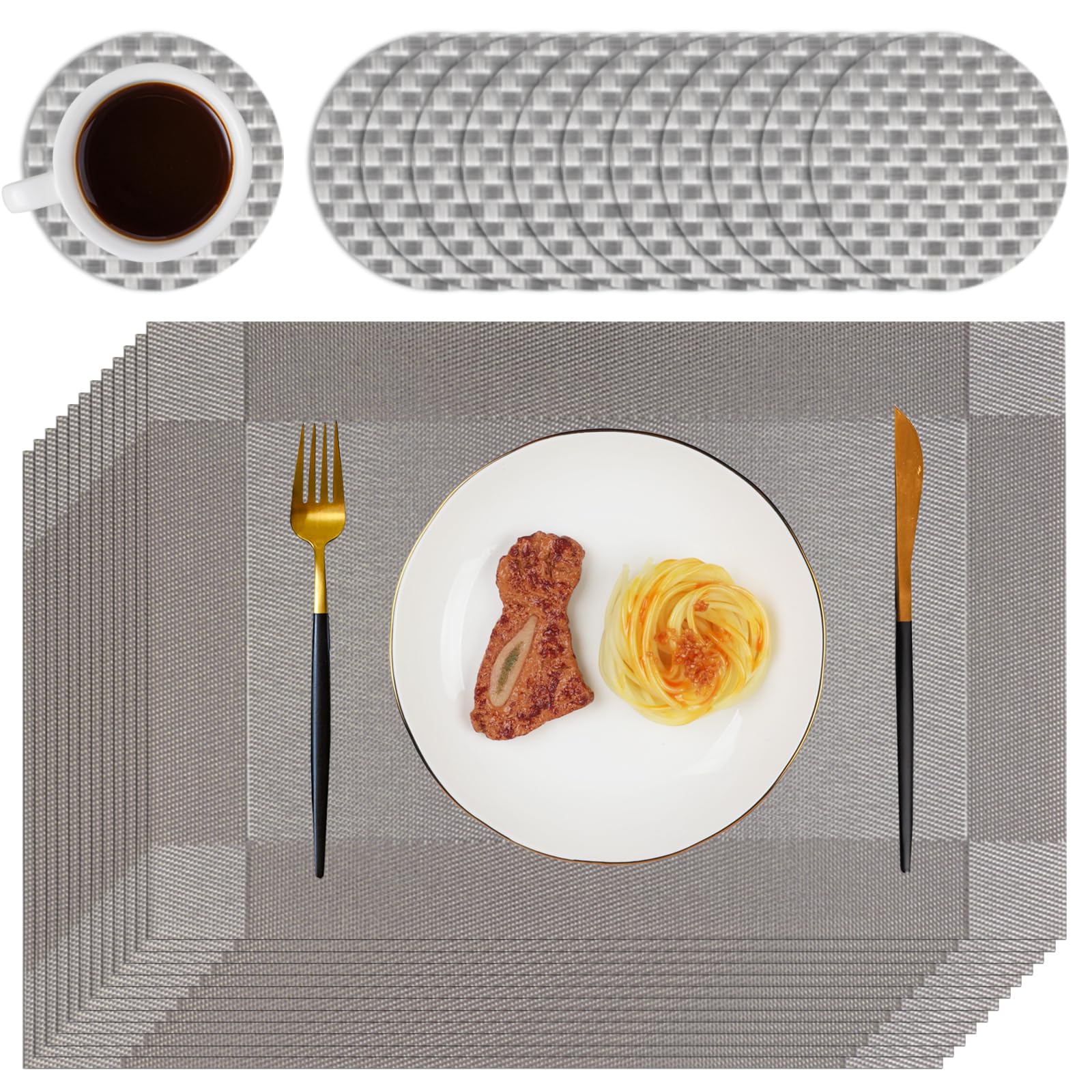 Homcomodar Table Mats Set of 12 Placemats Washable Non-slip Place Mats for Table Heat Resistant Placemats and Coaster Sets 12 for Home Kitchen,Dining Table,Restaurant,Outdoor, (45 x 30cm Silver Gray) โ image 1