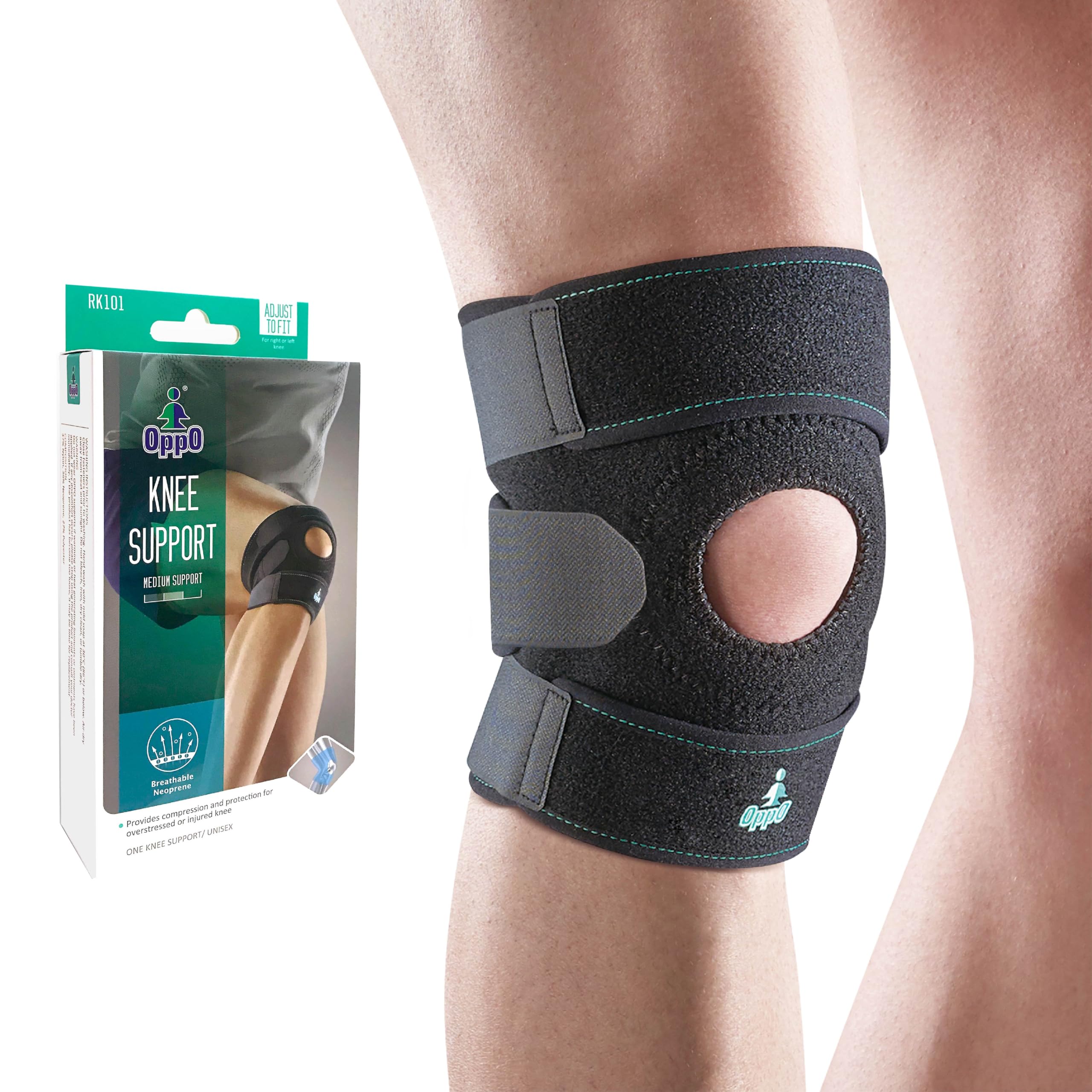 RK101 Adjustable Knee Brace – Breathable Neoprene Support for Knee Injury, Pain Relief, and Arthritis – For Running, Hiking, Workout, Walking – One Size for Men & Women (1 Pack)