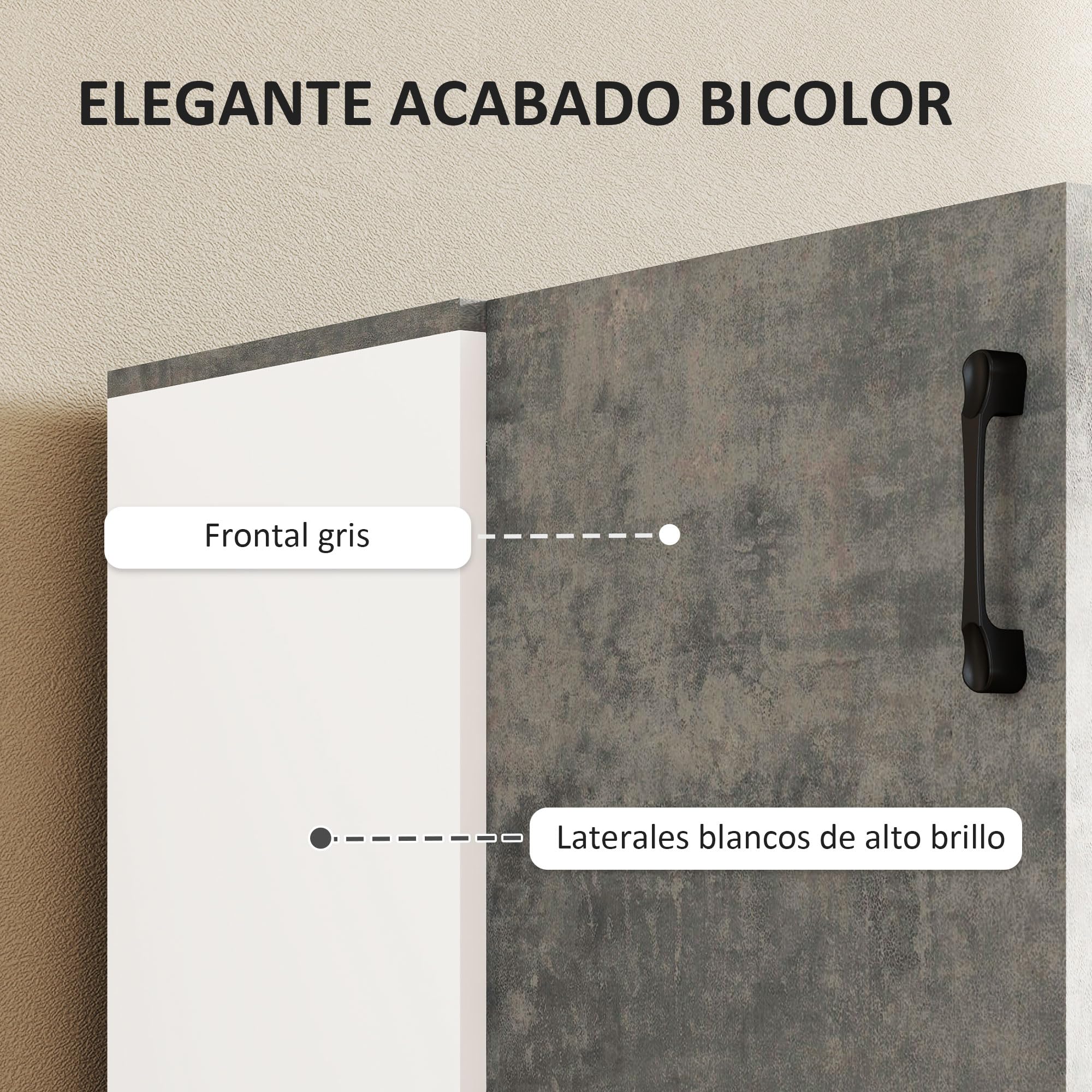HOMCOM Aparador de 2 Puertas de Cierre Suave Aparador de Salón con Estante Mueble Auxiliar para Cocina Dormitorio Entrada 80x37x80 cm Gris Cemento y Blanco Brillo