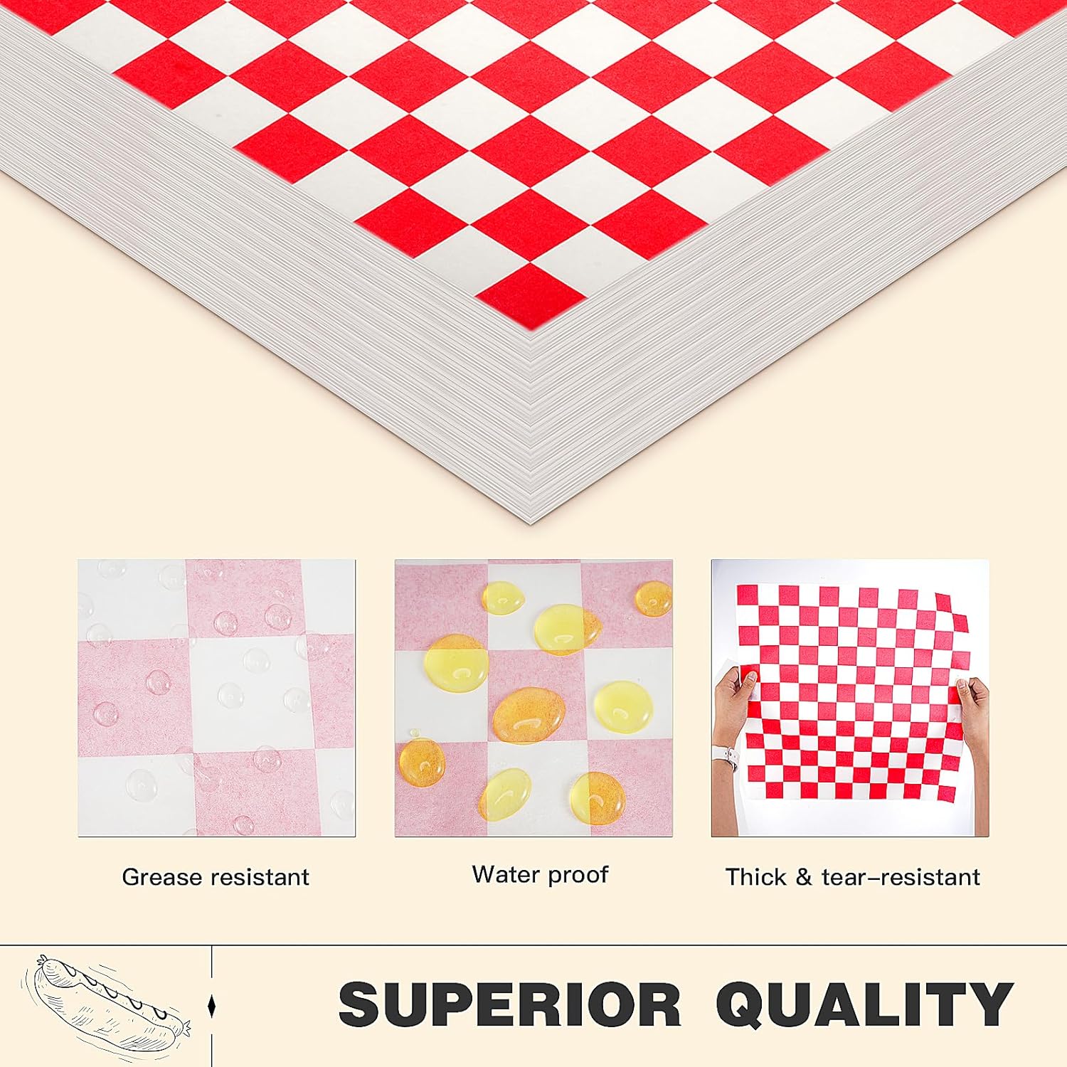 Colarr 1000 Pcs Waxed Paper Sheets Bulk 15 x 15 Inch Large Sandwich Wrapping Papers Checkered Deli Food Basket Liners for Burgers Bread Restaurant Barbecue Picnic(Red)