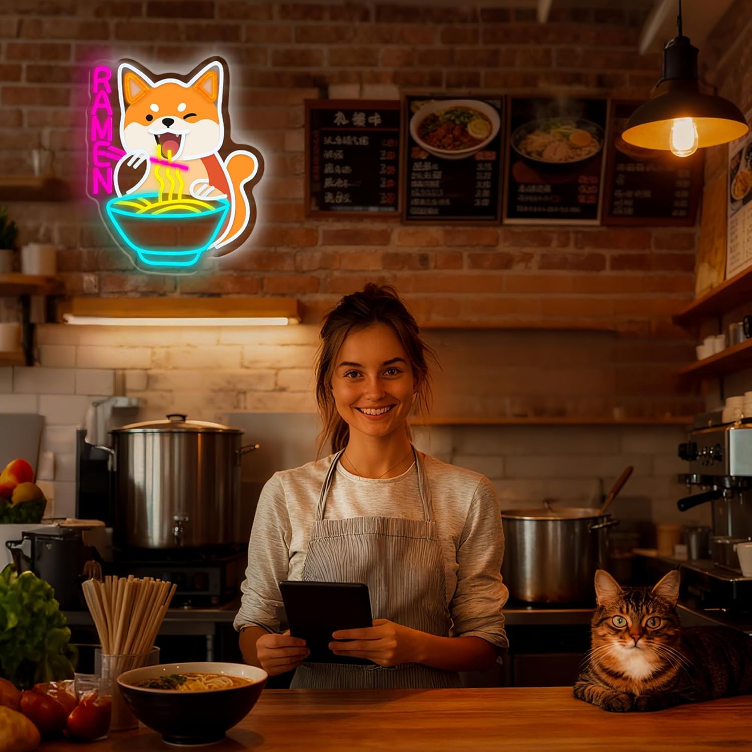 Dog Ramen Neon Sign, Cool Dimmable Light Up Japanese Noodles Shiba Inu Neon Sign Wall Decor USB Light Up Sign Gift Bedroom Man Cave Restaurant Shop Bar Party Shop Decoration Christmas Gift (Ramen)