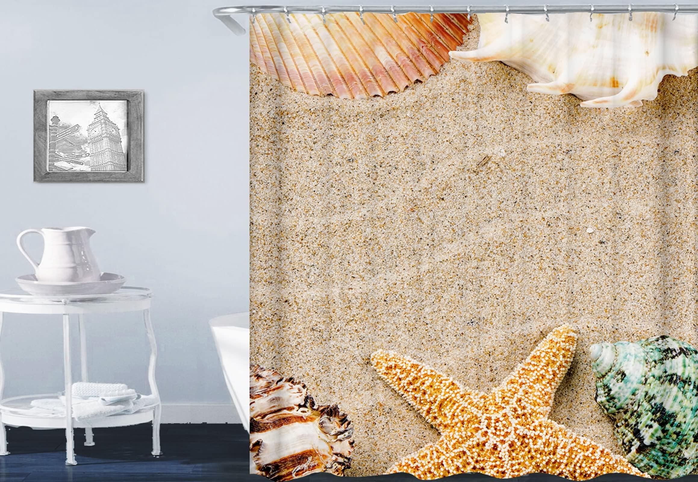 Rideau de douche haut de gamme KnSam 165X200cm en textile durable imprimé étoiles de mer