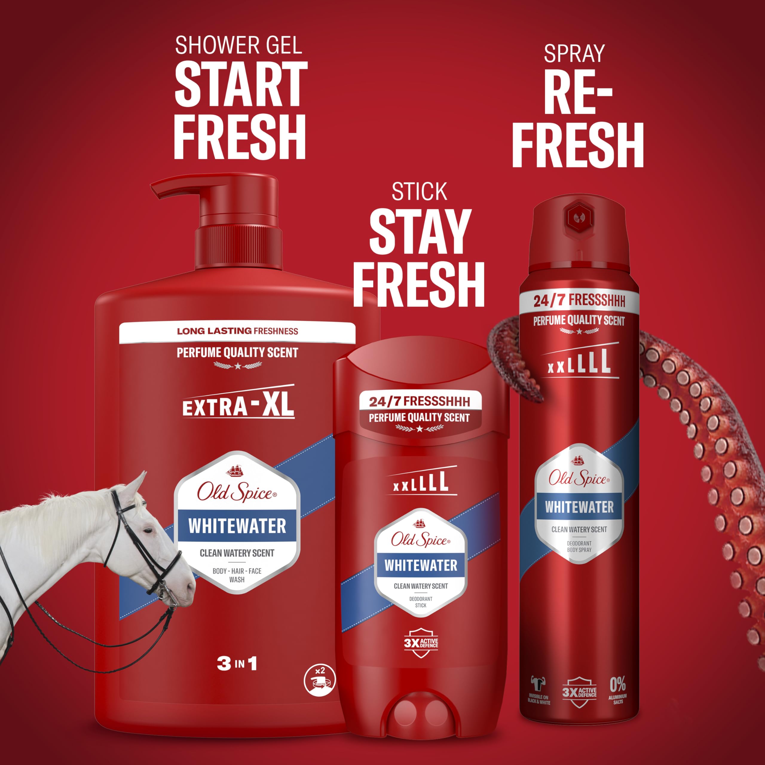 Old Spice Whitewater Żel pod prysznic i szampon dla mężczyzn 1000ml, uniwersalna formuła 3 w 1 do mycia ciała, włosów i twarzy, długotrwała świeżość, głębokie oczyszczanie