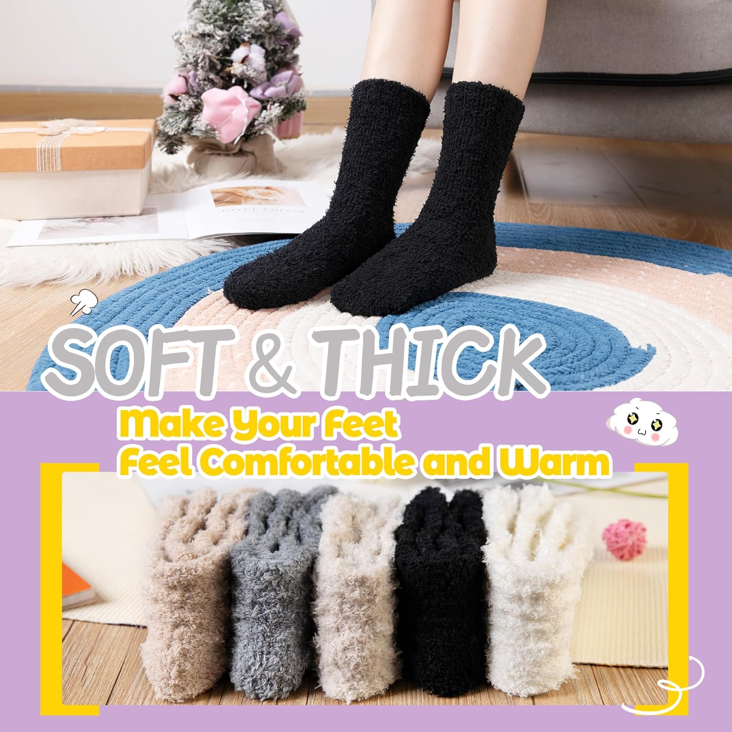 Women Fuzzy Slipper Socks Fluffy Cozy Comfy Cabin Plush Warm Thermal Winter Soft Home Sleep Socks - Image 4