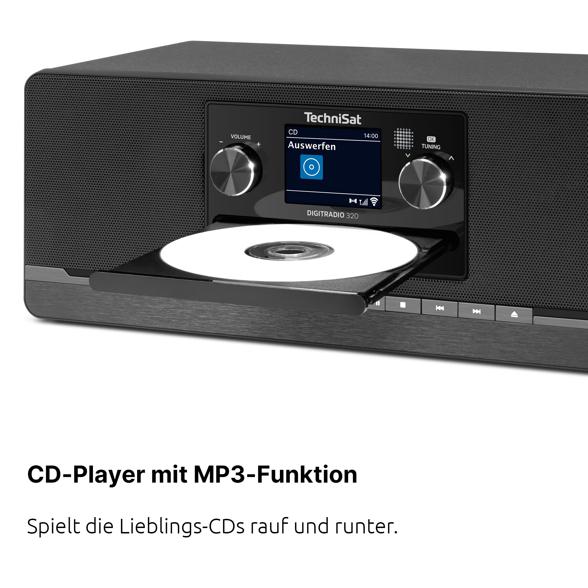 TechniSat DIGITRADIO 320 – Stereo Digitalradio (Kompaktanlage mit DAB+ & UKW, CD-Player, Bluetooth, USB, 2×5W RMS, TFT-Farbdisplay, Favoritenspeicher, Wecker, Sleeptimer, Fernbedienung) Schwarz