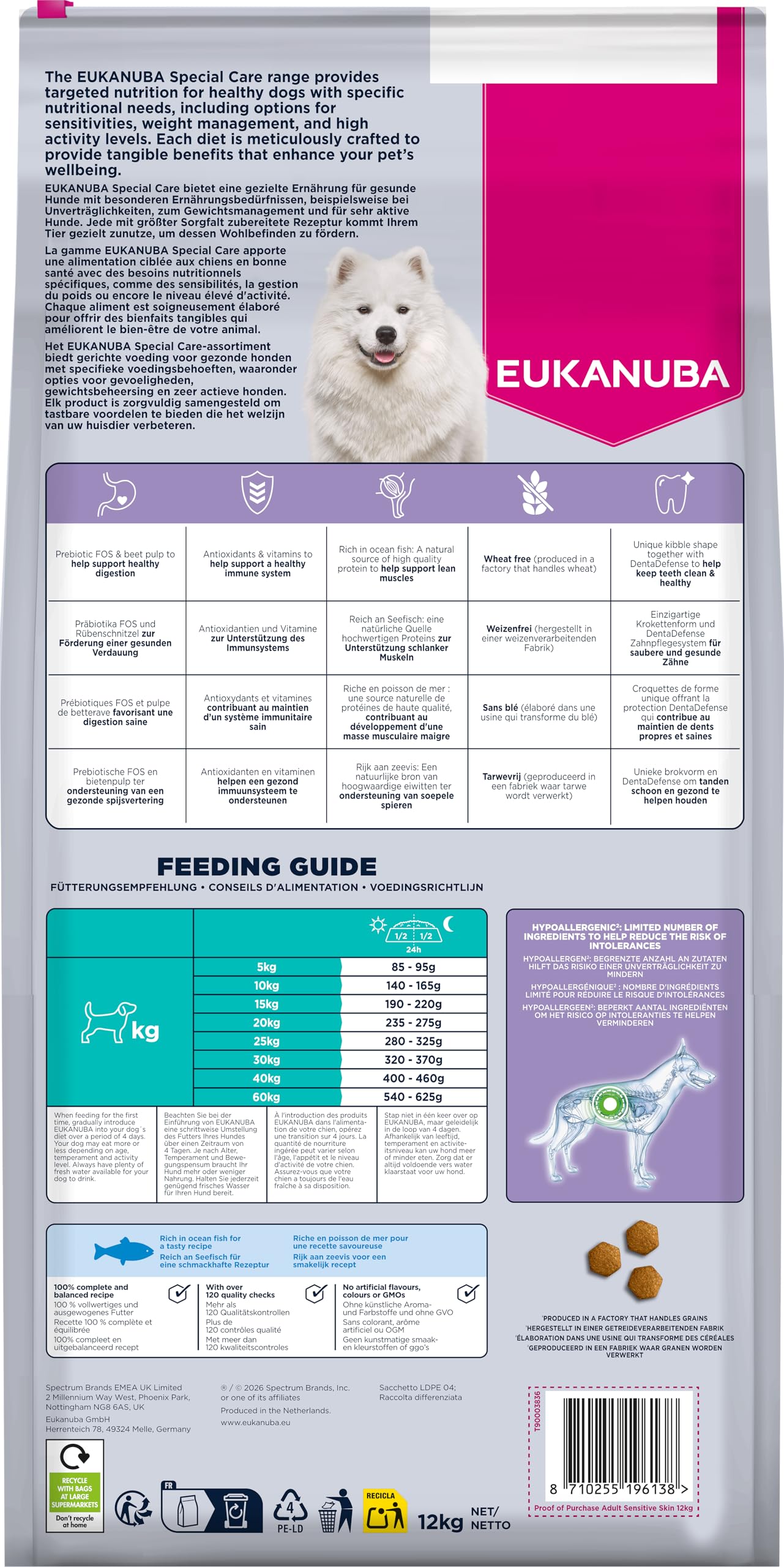Eukanuba Sensitive Skin Hundefutter mit Seefisch - Hypoallergenes Special Care Trockenfutter für Hunde mit sensibler Haut, 12 kg