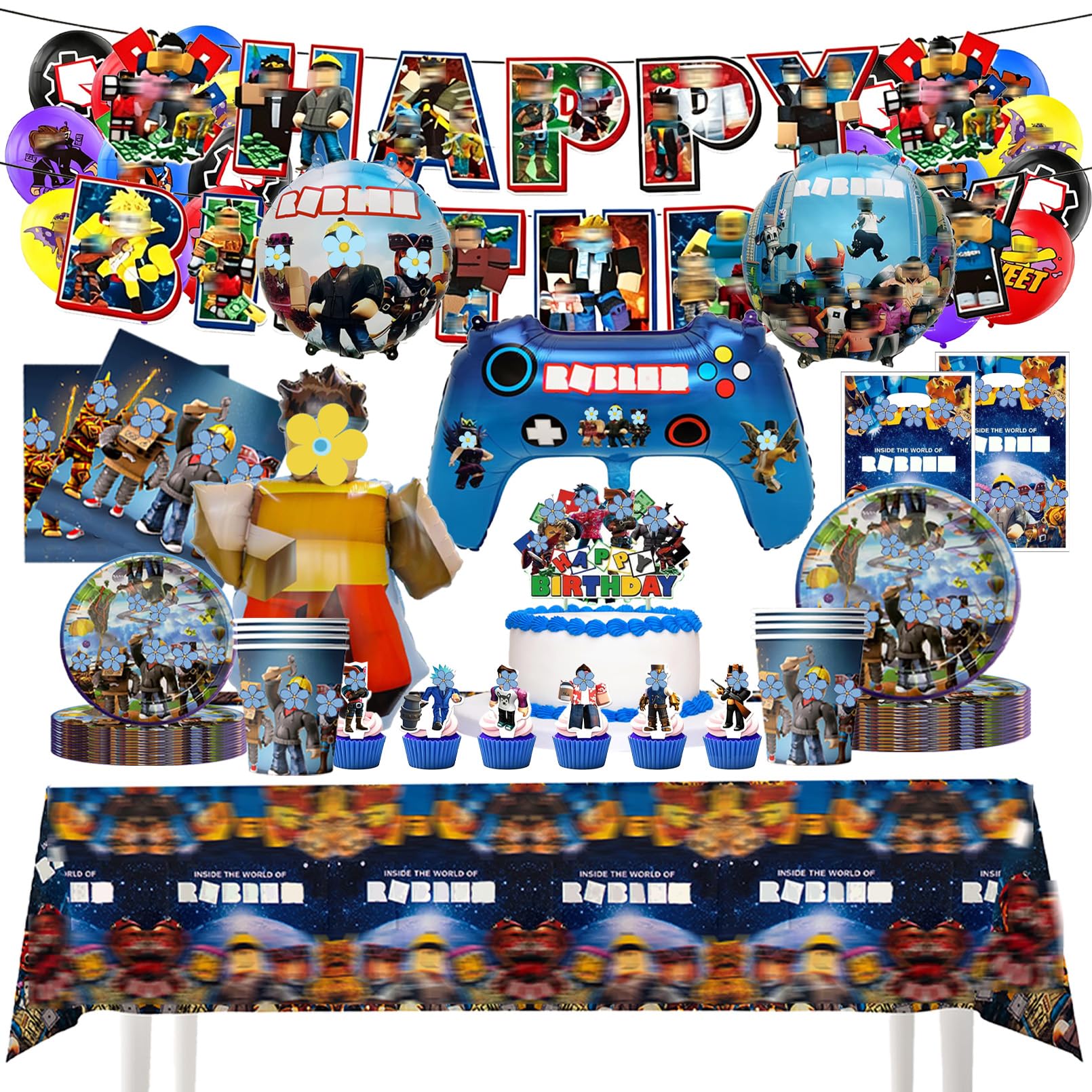 Set Stoviglie Compleanno Roblx ,Decorazioni Festa Roblx Compleanno , Include Tovaglia, Piatti Carta, Striscione, Decorazioni Compleanno per 10 persone