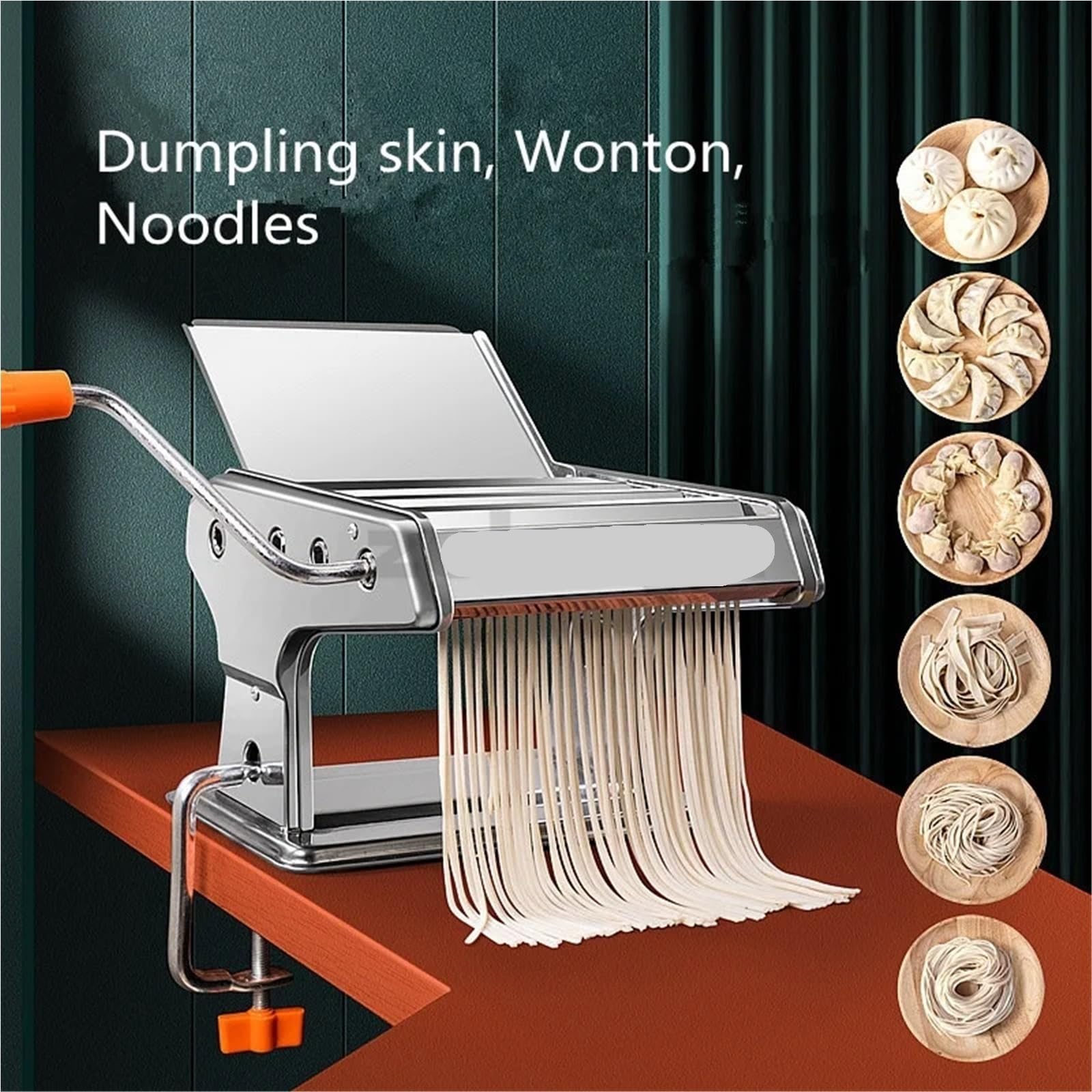 Nudelmaschine Manuell Familien-Nudelmaschine, kleine multifunktionale Teigpresse, manueller Rollmechanismus, automatische Teigtaschen-Wan-Tan-Haut-Maschine Für Fettuccini(2 Blades Silver)