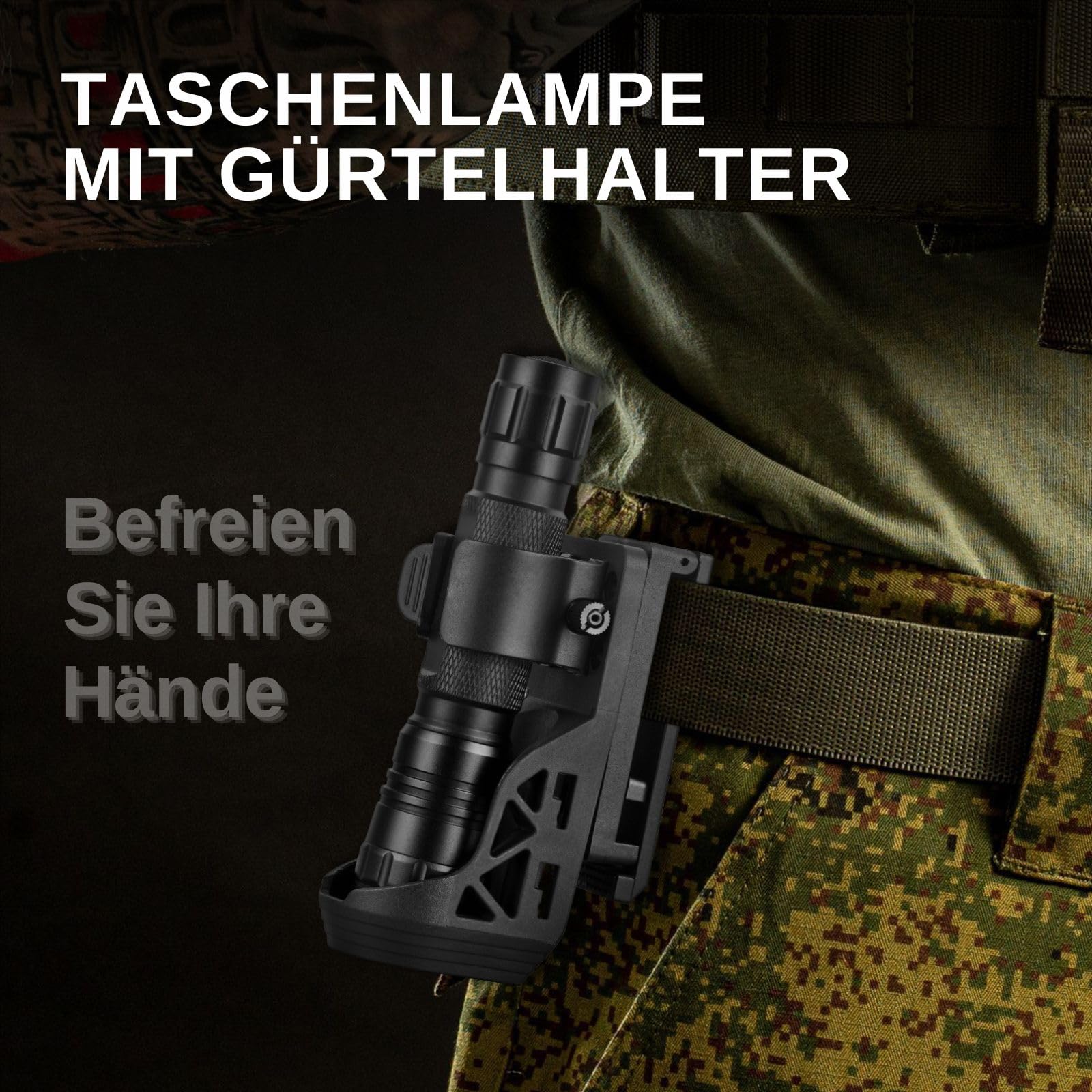 UltraFire Wiederaufladbare Taktische Taschenlampe mit Holster, 1000 Lumen 3 Modi Polizei Taschenlampe mit Gürtelholster, Safety Taschenlampen für Strafverfolgung, Camping, Outdoor, WF-501BX
