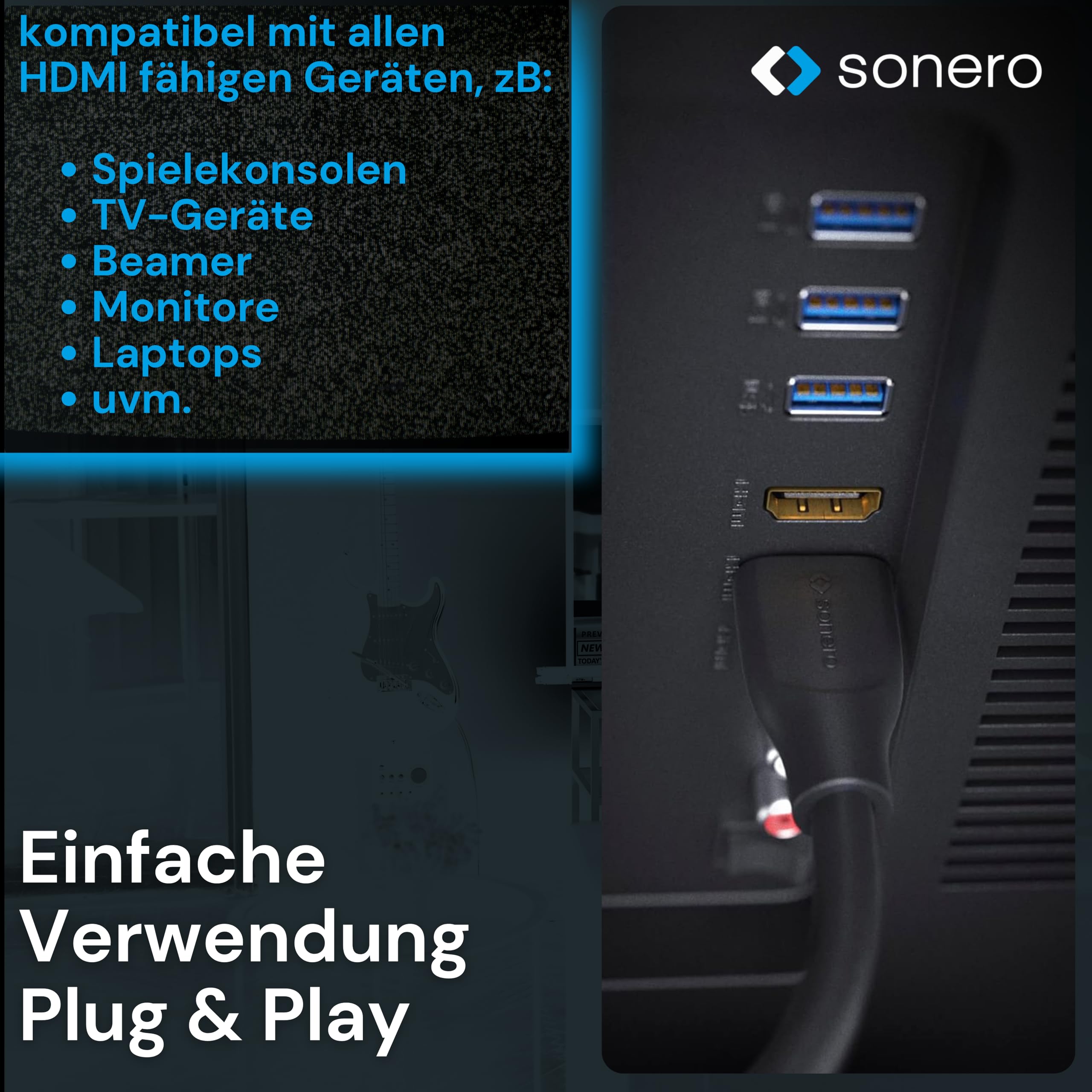 Sonero cavo di prolunga Premium High Speed ​​​​HDMI 4K, spina HDMI A a presa HDMI A, contatti dorati, doppia schermatura, 1, 50 m, nero