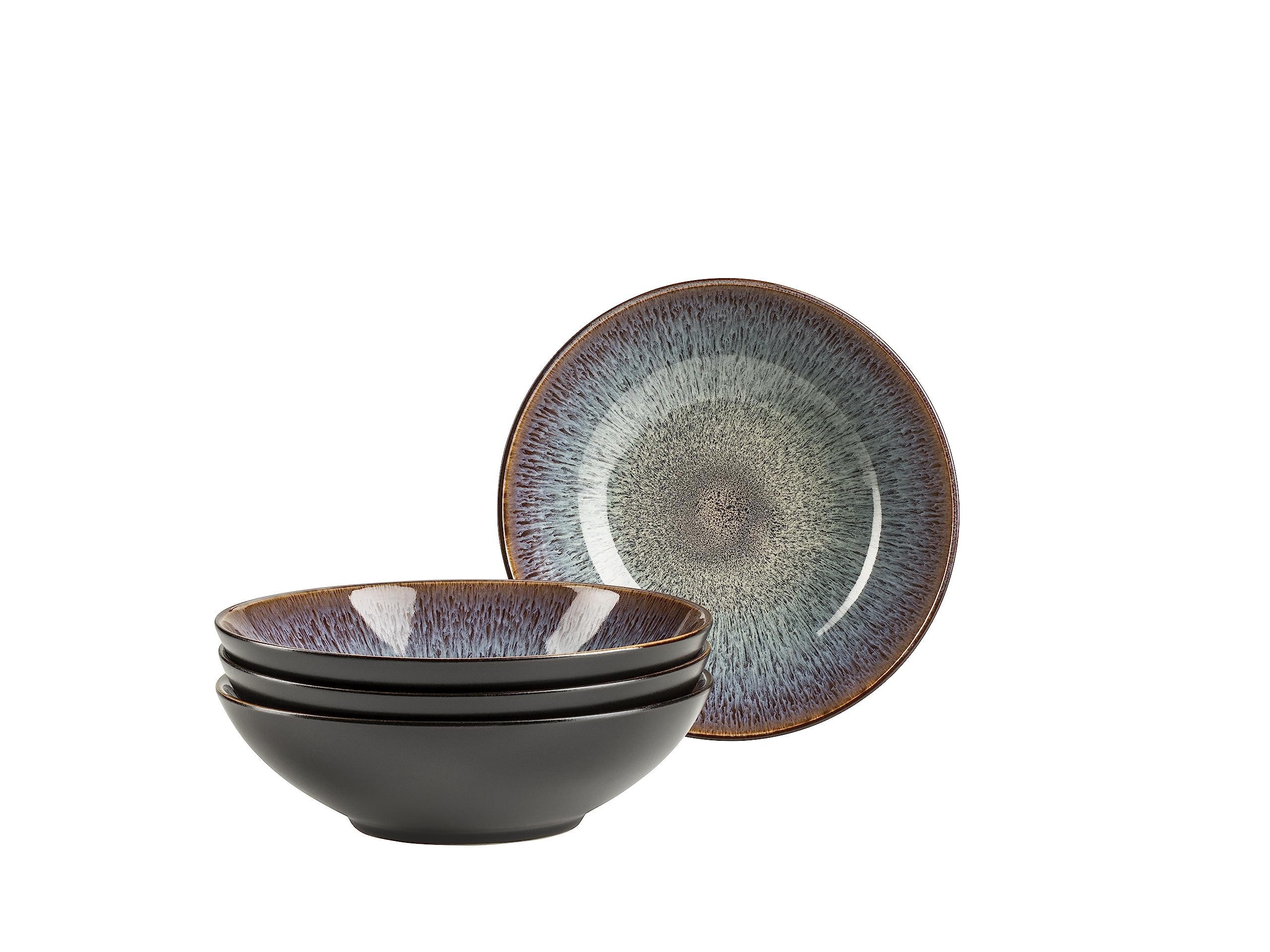 MÄSER 935130 Serie Teona - Juego de 4 platos hondos con esmalte reactivo verde-marrón, 4 platos grandes para pasta y sopas de cerámica en forma moderna y discreta de Coupe, gres