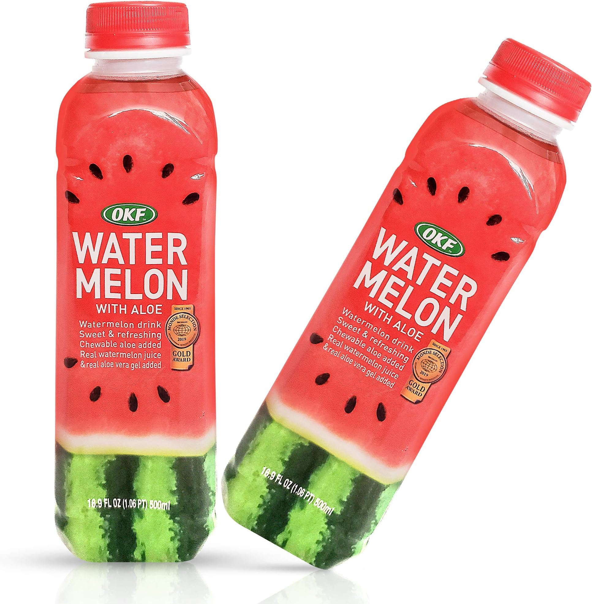 OKF Watermelon Aloe Vera Drink, Real Juice & Gel, 16.9 oz (6 Pack)