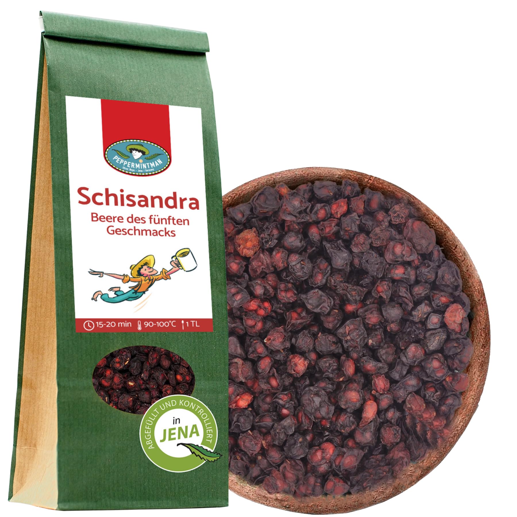 Schisandra jagody całkiem 150 g – ręcznie wyselekcjonowane rysy jako przekąska, pyszna herbata lub składnik do wielu potraw – Peppermintman