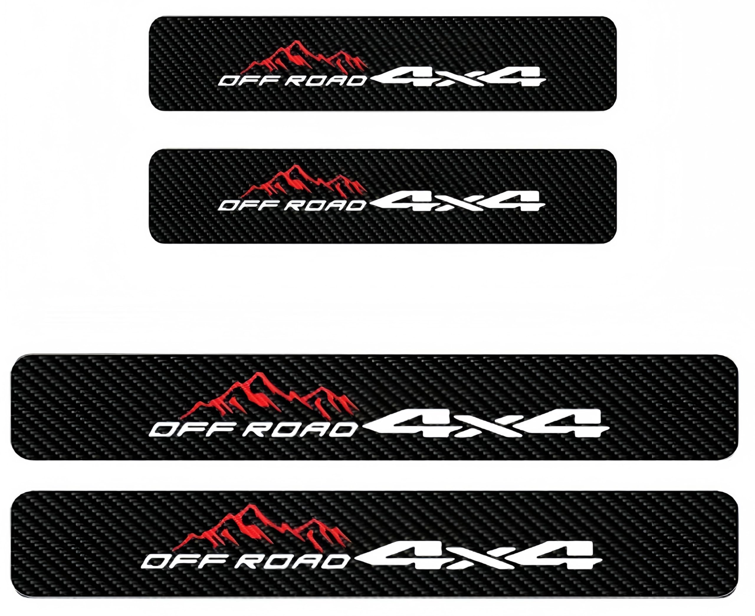 4PCS Tri-Color 4x4 Mountain Off-Road Door Sill Fiber Style Sticker Enhances The Rugged Look of Your Vehicle Door Entrance Protection Decorative Accessory (White)