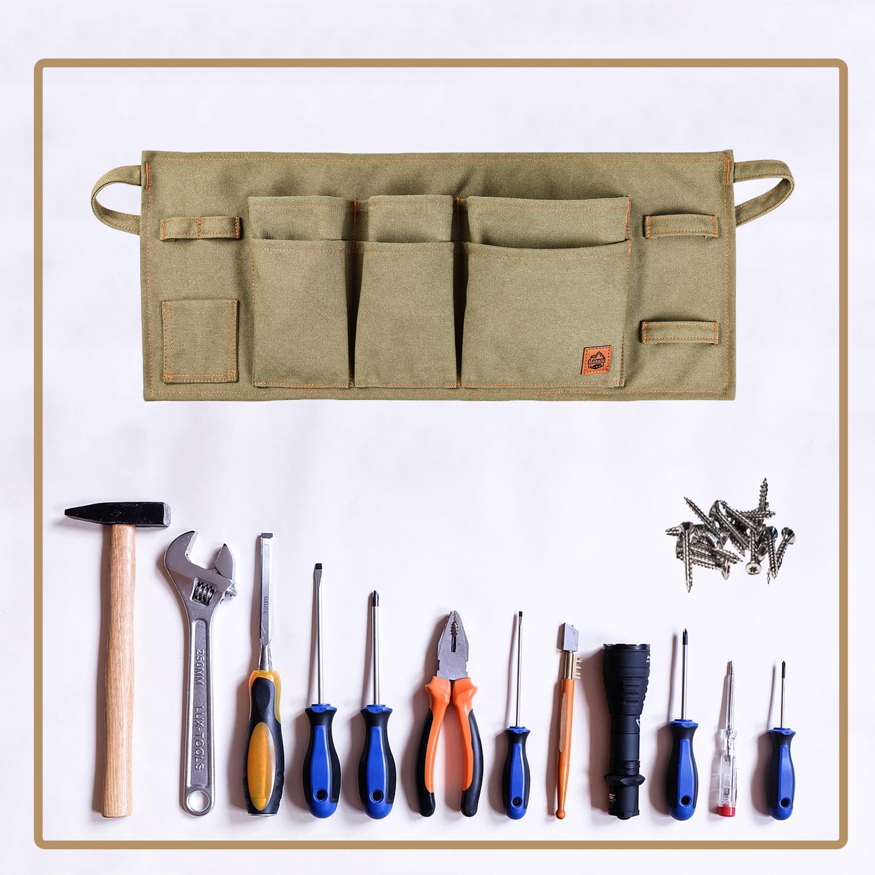 MAKALU Delantal de carpintería para camping, con correas para el hombro, delantal de lona