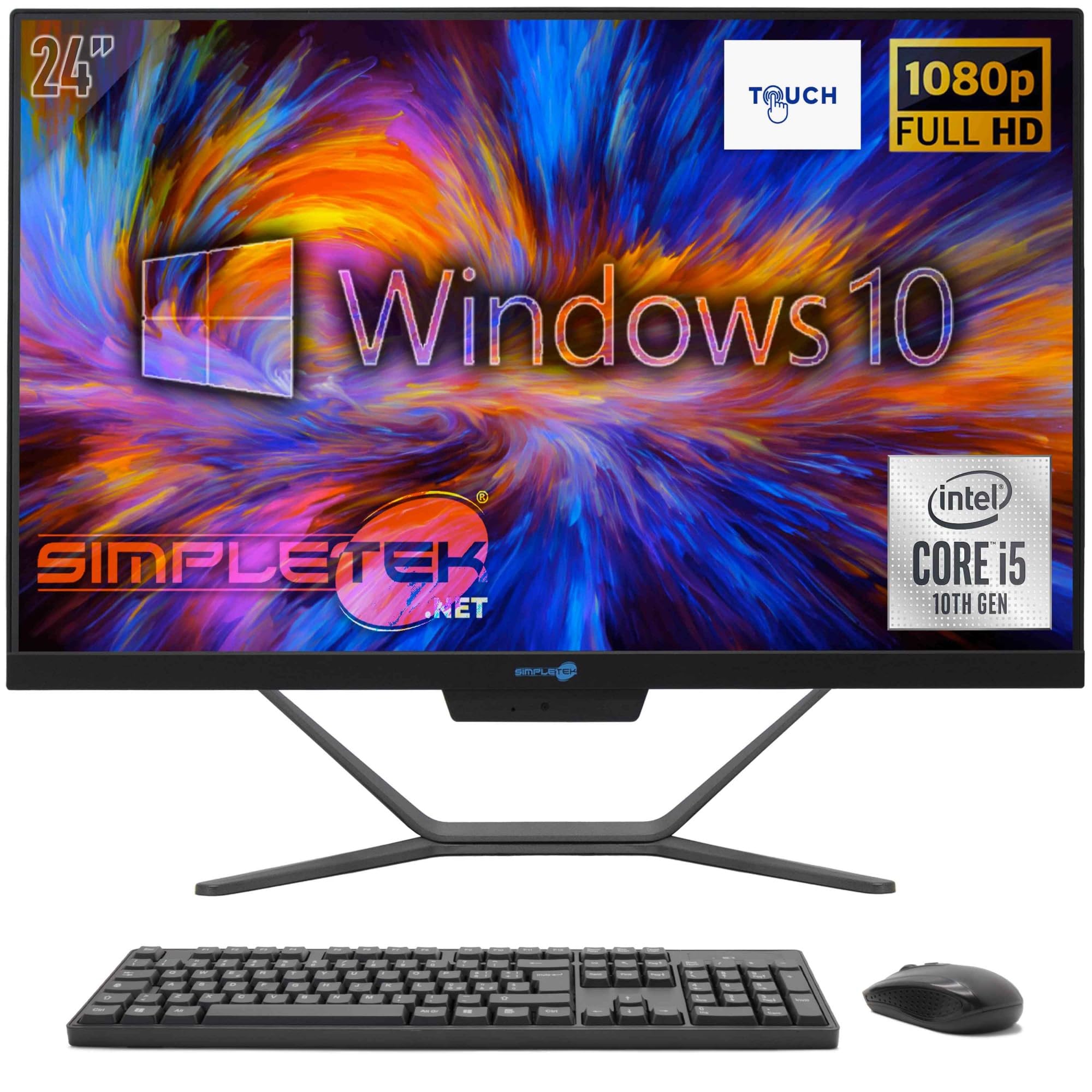 SIMPLETEK - Komputer All in One 24" Full HD Touch Core i5 10th GEN | Windows 10 | 4GB RAM - SSD 120GB | Wbudowana kamera internetowa 2K WiFi HDMI Seryjny RS232