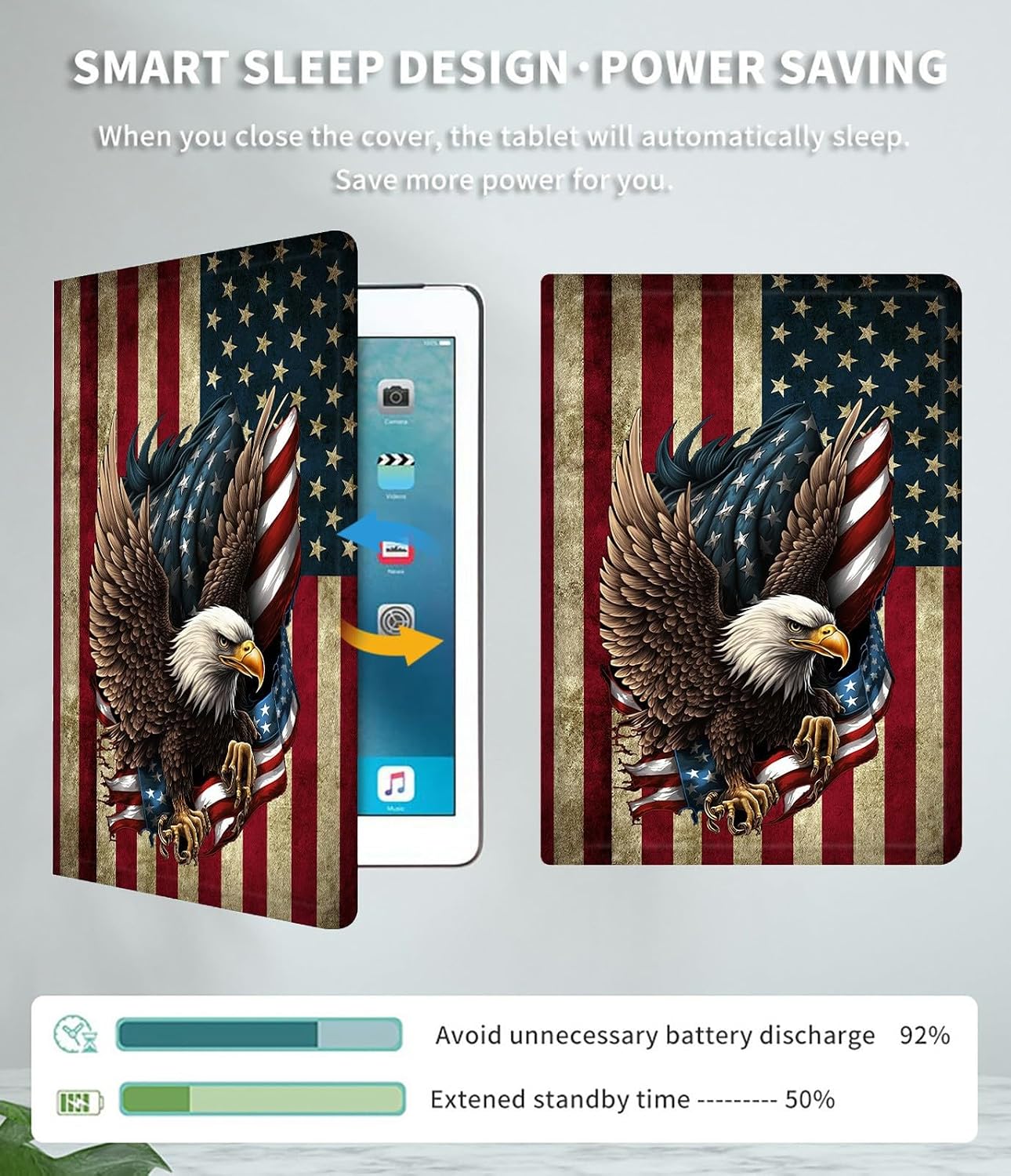 Case for 6.8" Kindle Paperwhite (11th Generation-2021) & Signature Edition PU Leather Slim Smart Stand Cover with Auto Wake/Sleep for Kindle Paperwhite 2021 E-Reader, Eagle on American Flag