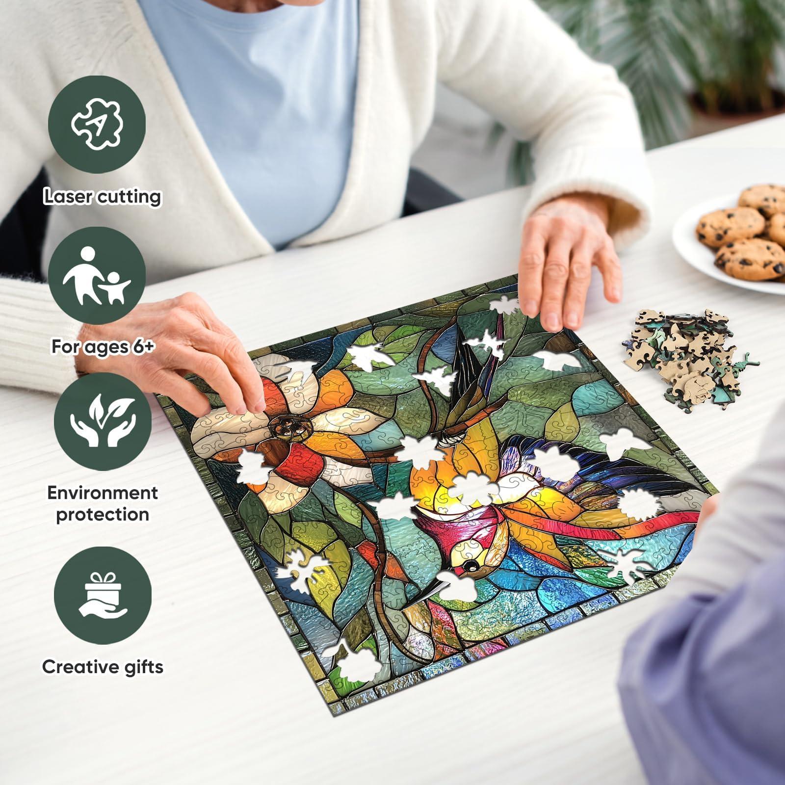 Qiuenisray Puzzle in legno per adulti, puzzle in legno, colibrì, puzzle in legno con scatola, certificato FSC, regali creativi per giochi di famiglia, 300 pezzi, 31,5 x 31,5 cm